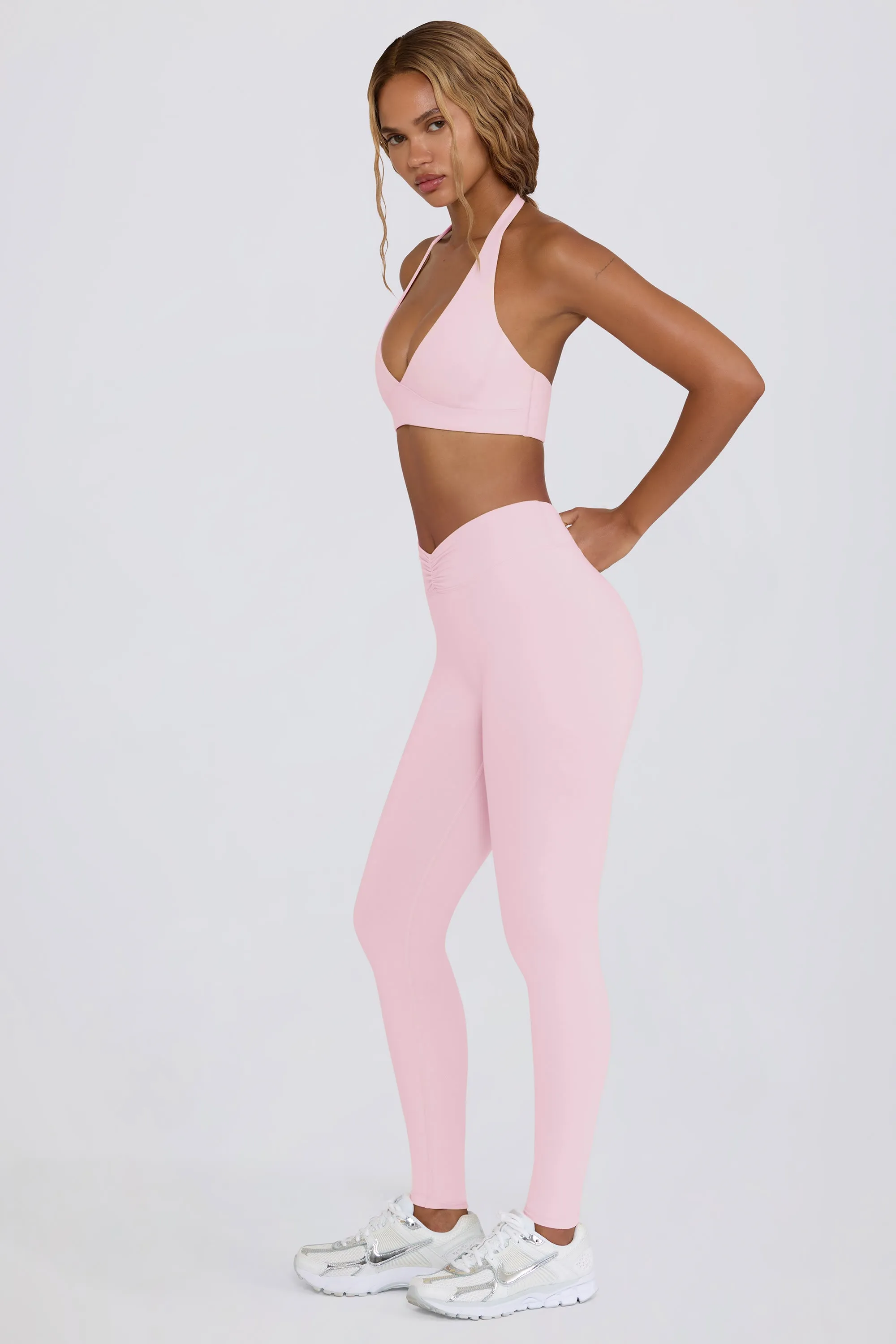 Brushed Jersey Ruched Mid-Rise Leggings in Pale Pink Marl sold by Bo + Tee product image thumbnail 3
