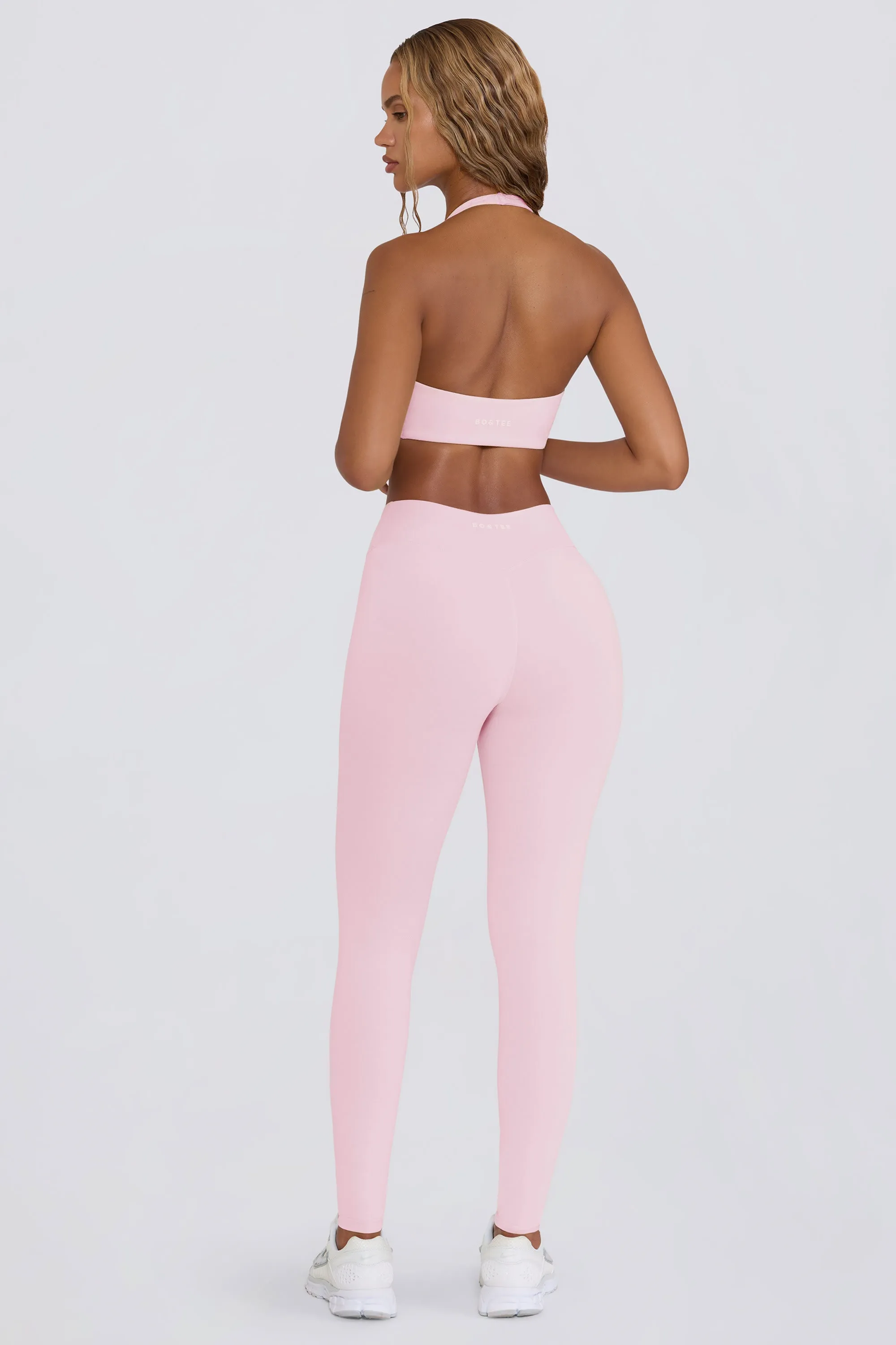 Brushed Jersey Ruched Mid-Rise Leggings in Pale Pink Marl sold by Bo + Tee product image thumbnail 4