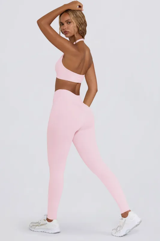Brushed Jersey Ruched Mid-Rise Leggings in Pale Pink Marl made by Bo + Tee