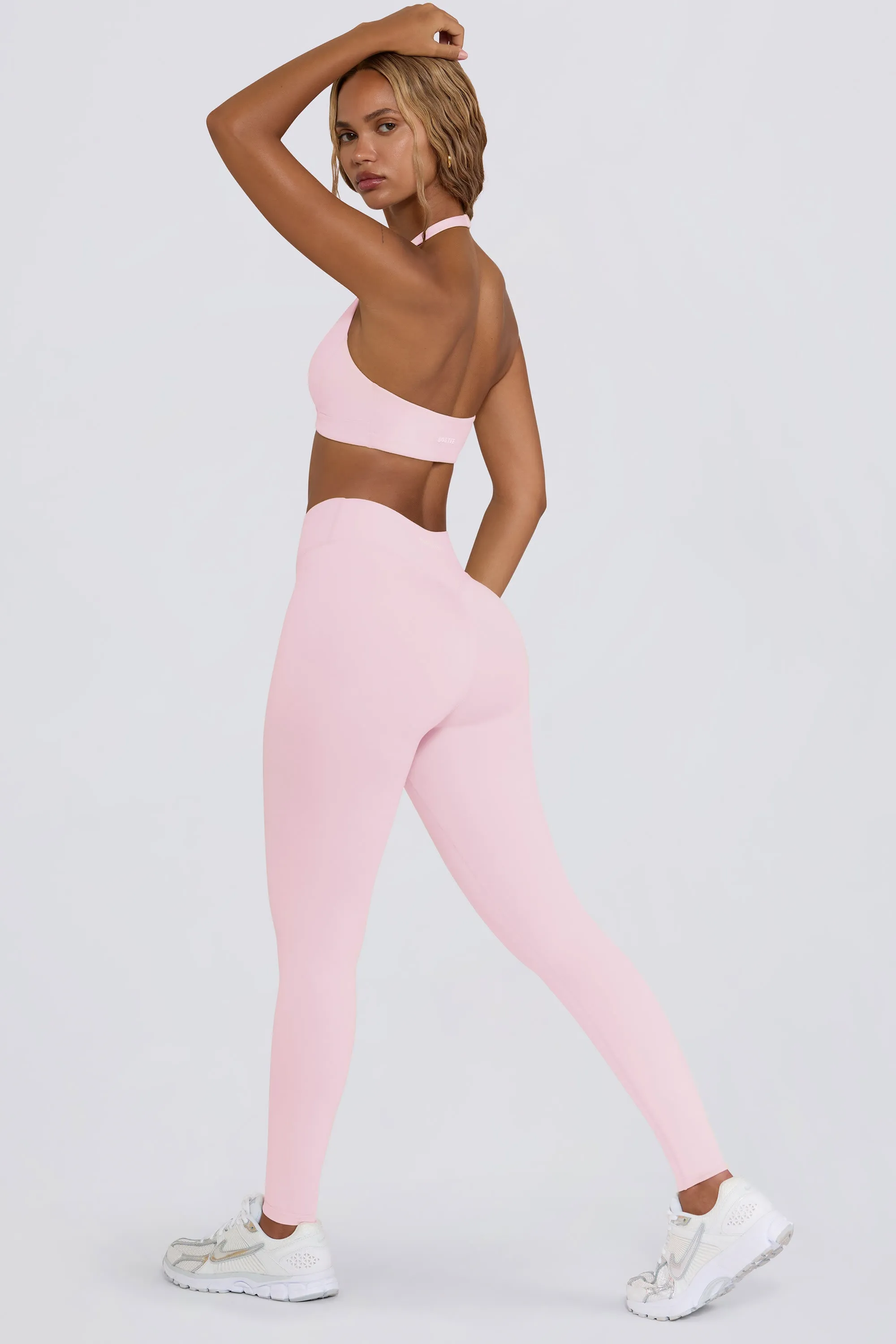 Brushed Jersey Ruched Mid-Rise Leggings in Pale Pink Marl sold by Bo + Tee