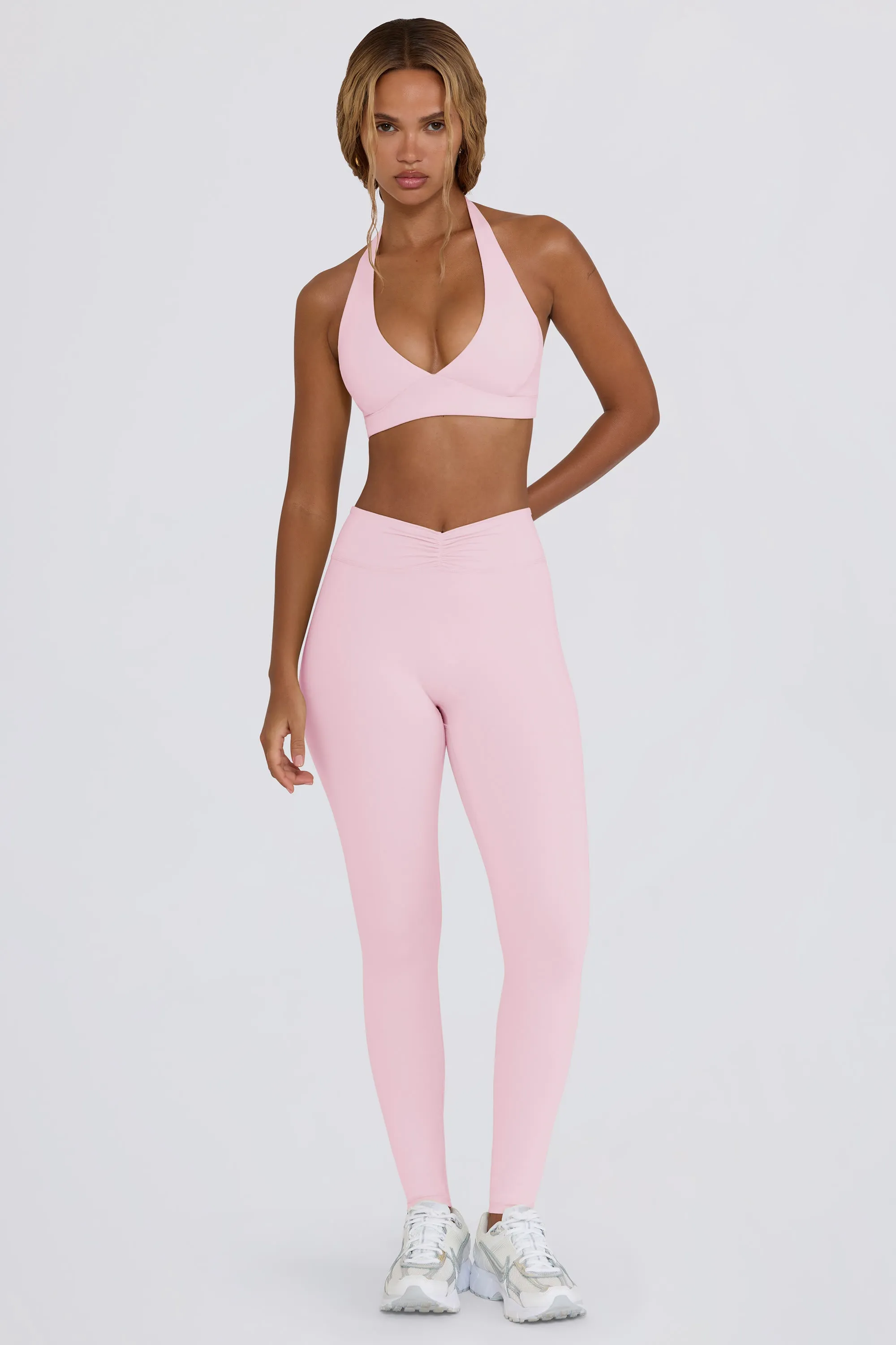 Brushed Jersey Ruched Mid-Rise Leggings in Pale Pink Marl sold by Bo + Tee product image thumbnail 2
