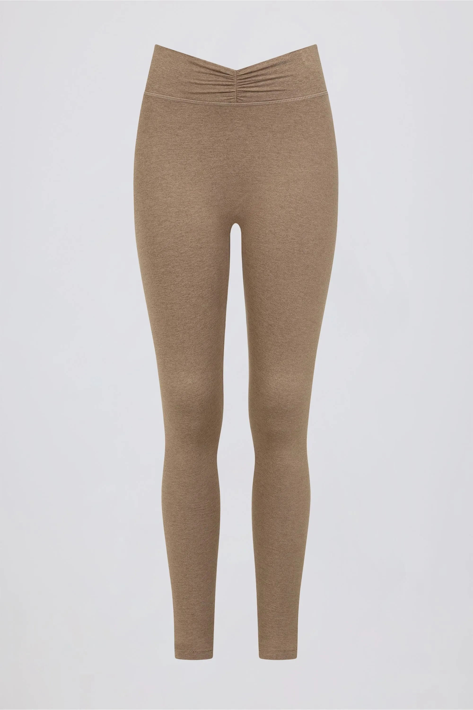 Brushed Jersey Ruched Mid-Rise Leggings in Mocha Marl sold by Bo + Tee product image thumbnail 5