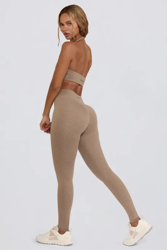 Brushed Jersey Ruched Mid-Rise Leggings in Mocha Marl made by Bo + Tee