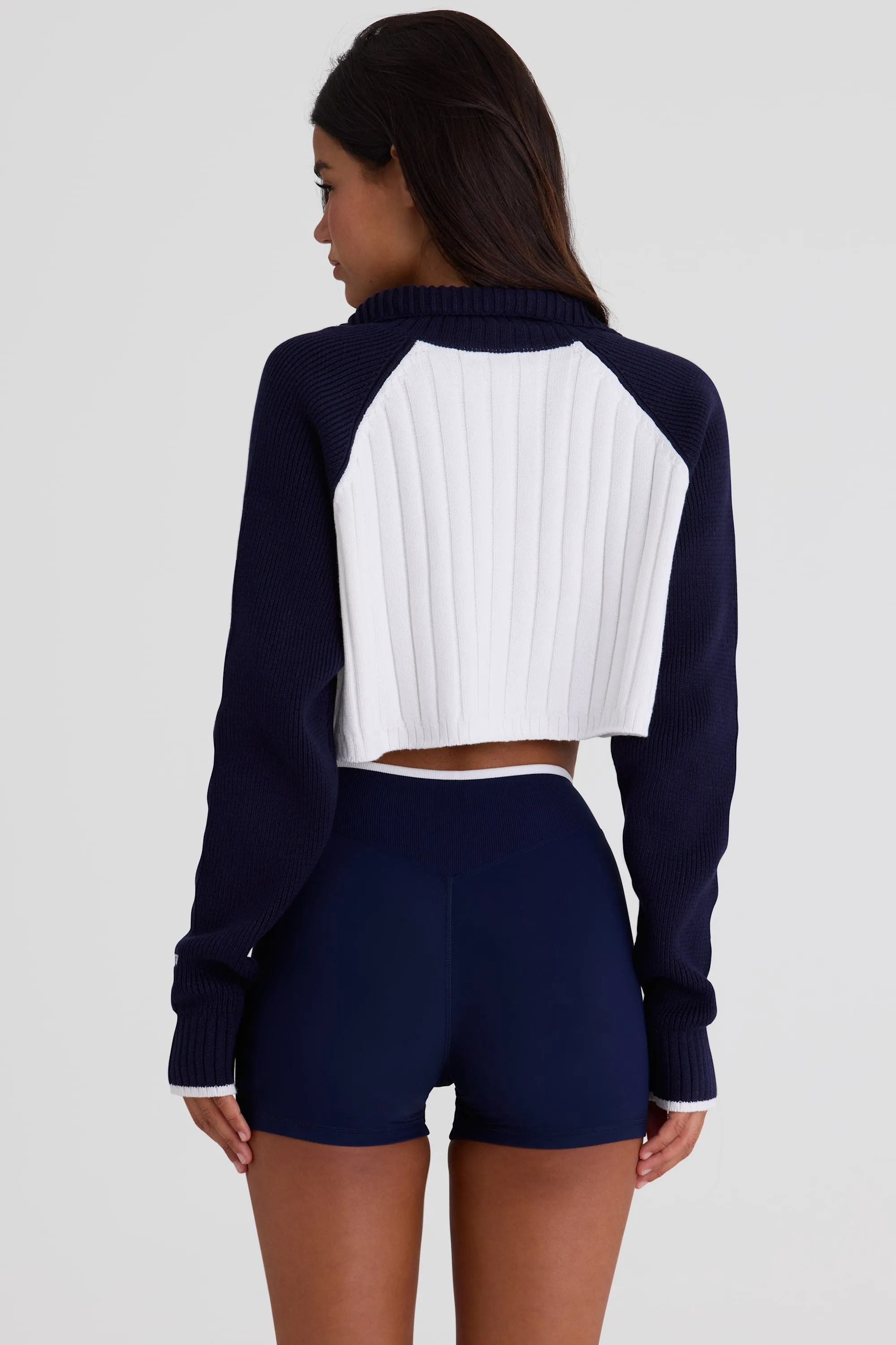 Ribbed Knit Quarter-Zip Cropped Jumper in Midnight sold by Bo + Tee product image thumbnail 2
