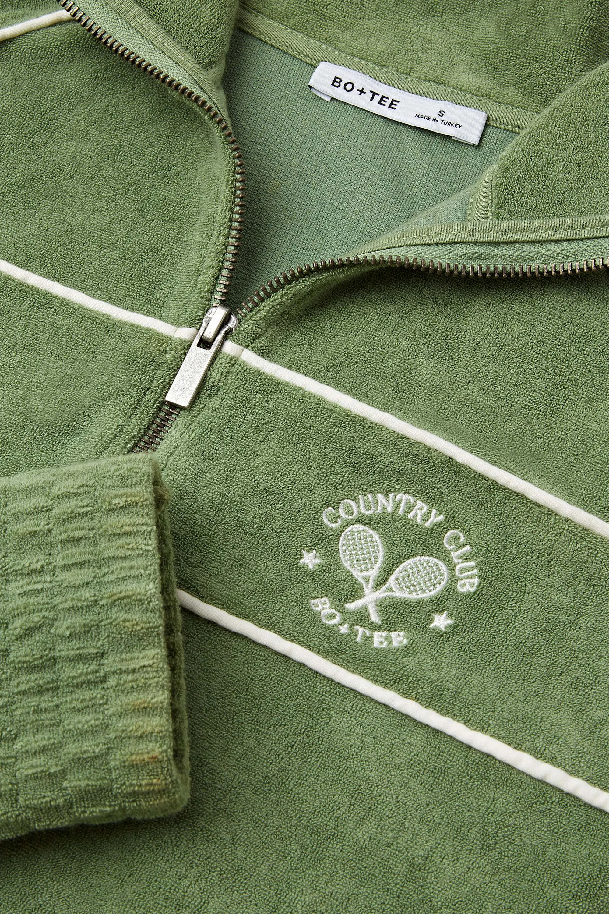 Terry Towelling Zip-Up Cropped Sweatshirt in Jade sold by Bo + Tee product image thumbnail 4