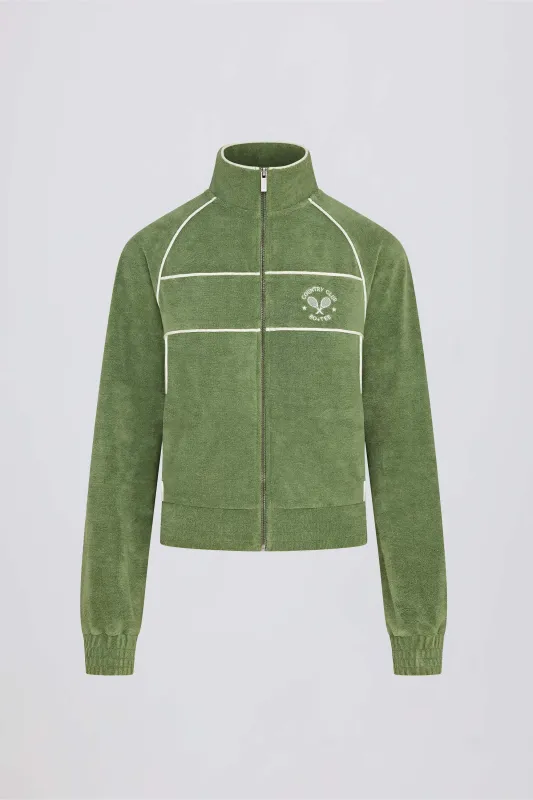 Terry Towelling Zip-Up Cropped Sweatshirt in Jade made by Bo + Tee