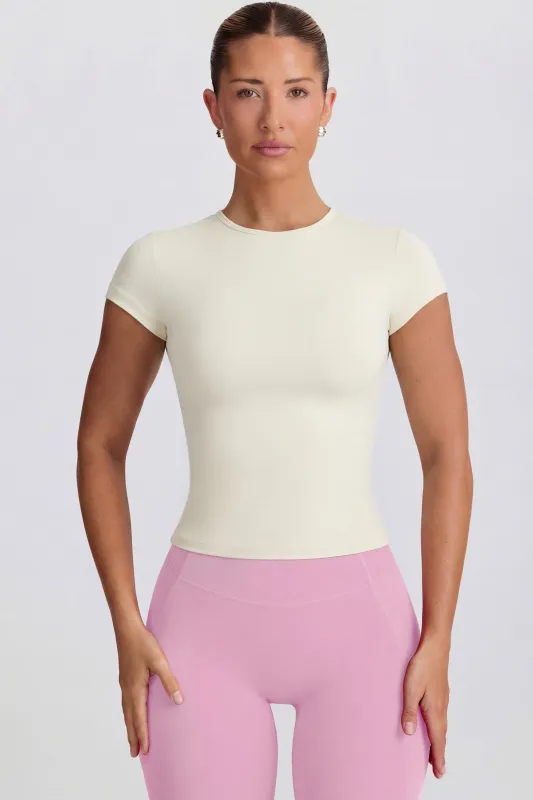 Cut-Out Longline T-Shirt in Oat made by Bo + Tee
