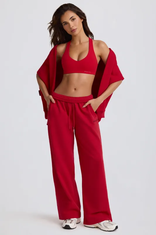 Soft Cotton Jersey Mid-Rise Wide-Leg Joggers in Hot Red made by Bo + Tee