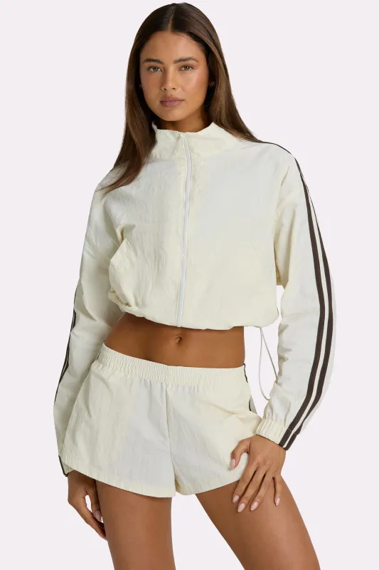 Woven Zip-Up Track Jacket in Coconut made by Bo + Tee