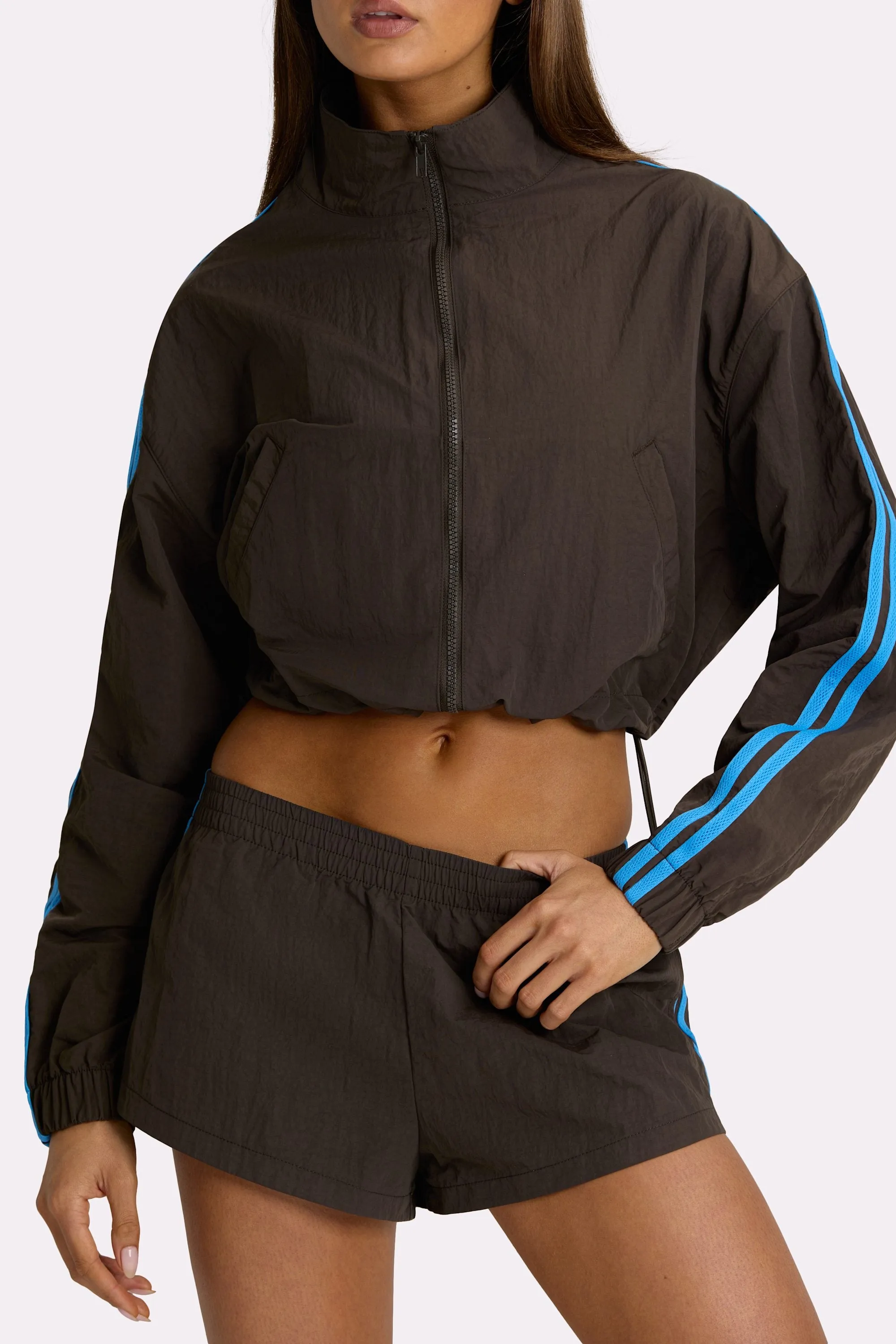 Woven Zip-Up Track Jacket in Truffle sold by Bo + Tee product image thumbnail 3
