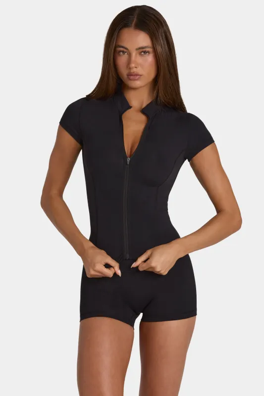 Soft Active Zip-Up Top in Black made by Bo + Tee