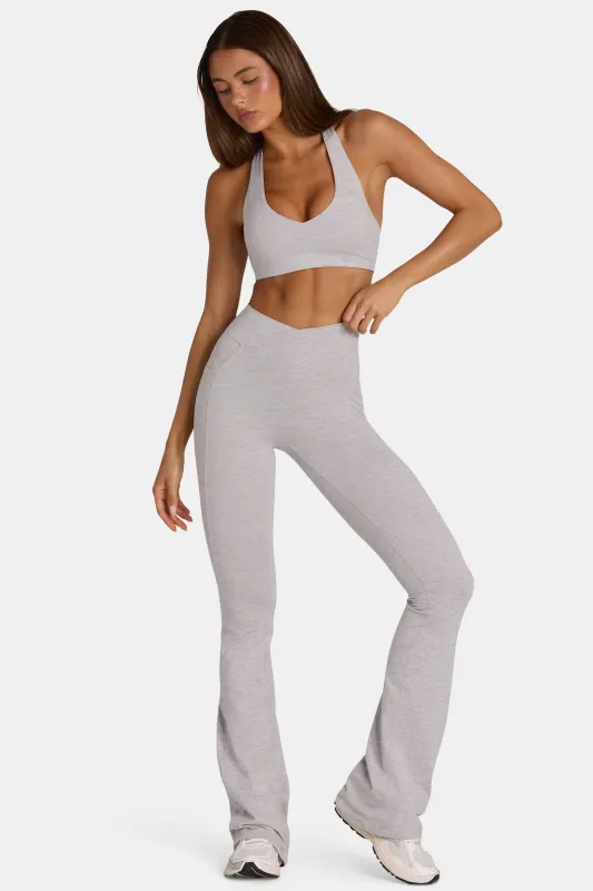 Soft Active V-Waist Flared Leggings in Grey Marl made by Bo + Tee