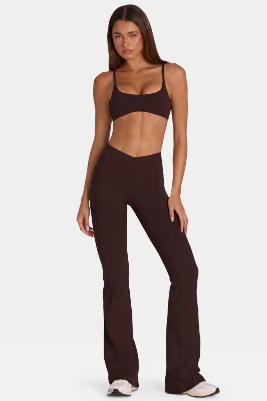 Soft Active V-Waist Flared Leggings in Espresso made by Bo + Tee