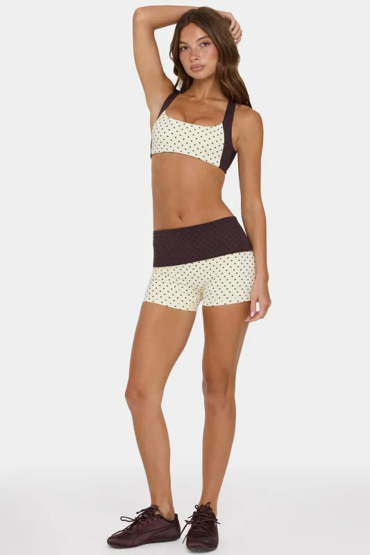 Soft Active Foldover Mini Shorts in Cookie Butter made by Bo + Tee
