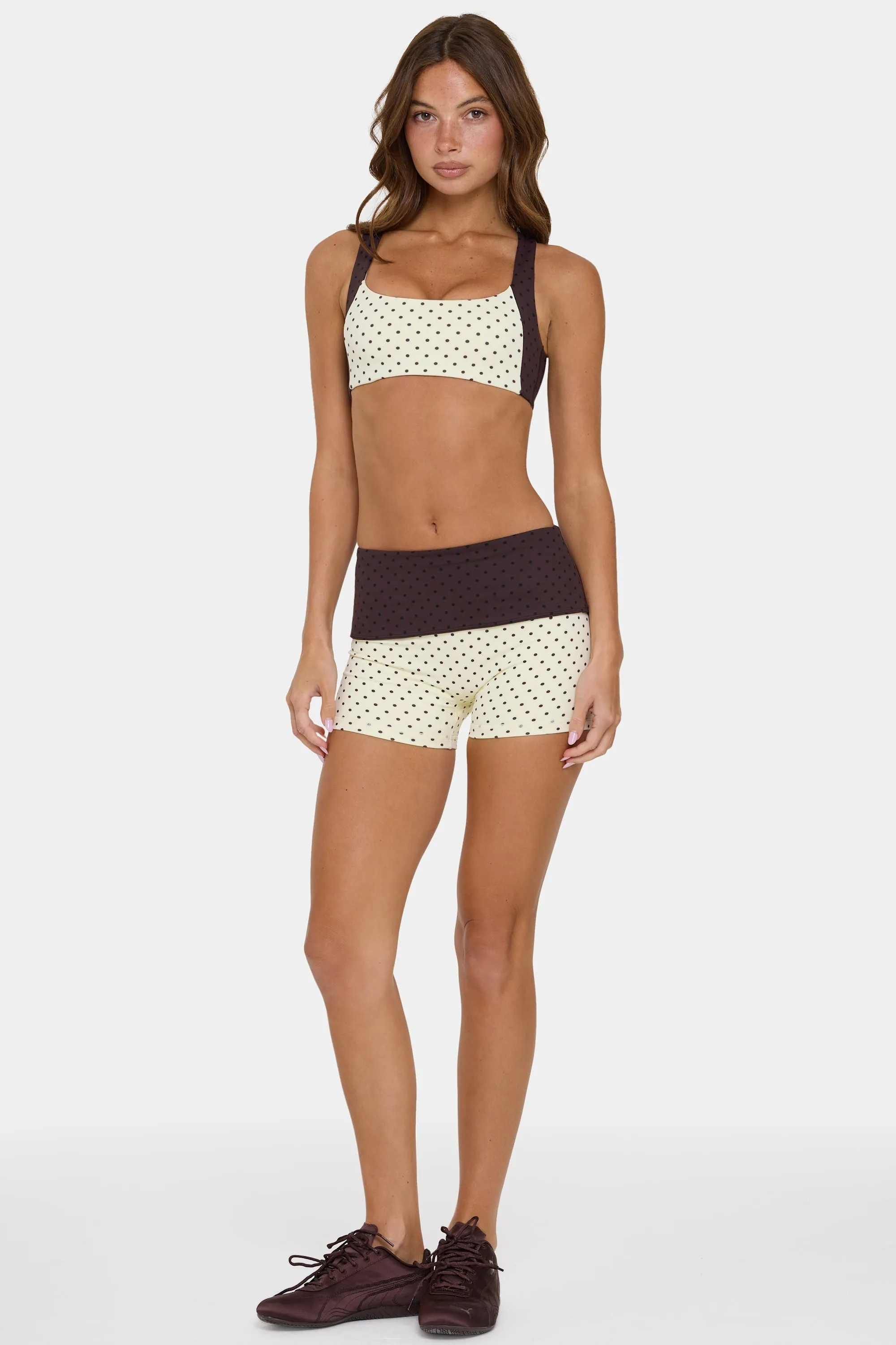 Soft Active Foldover Mini Shorts in Cookie Butter sold by Bo + Tee product image thumbnail 5