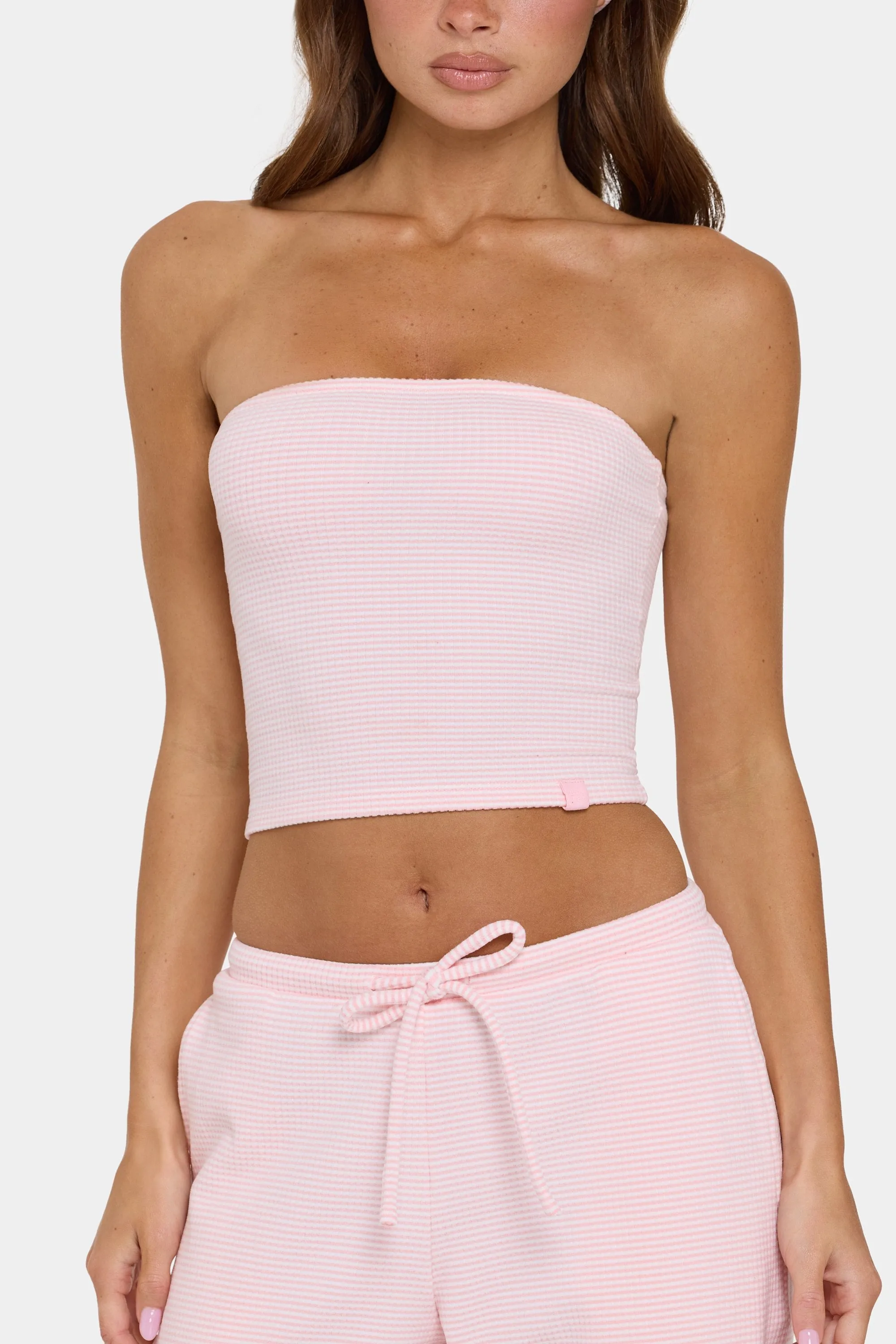 Ribbed Jersey Bandeau Top in Peach Stripe sold by Bo + Tee product image thumbnail 4