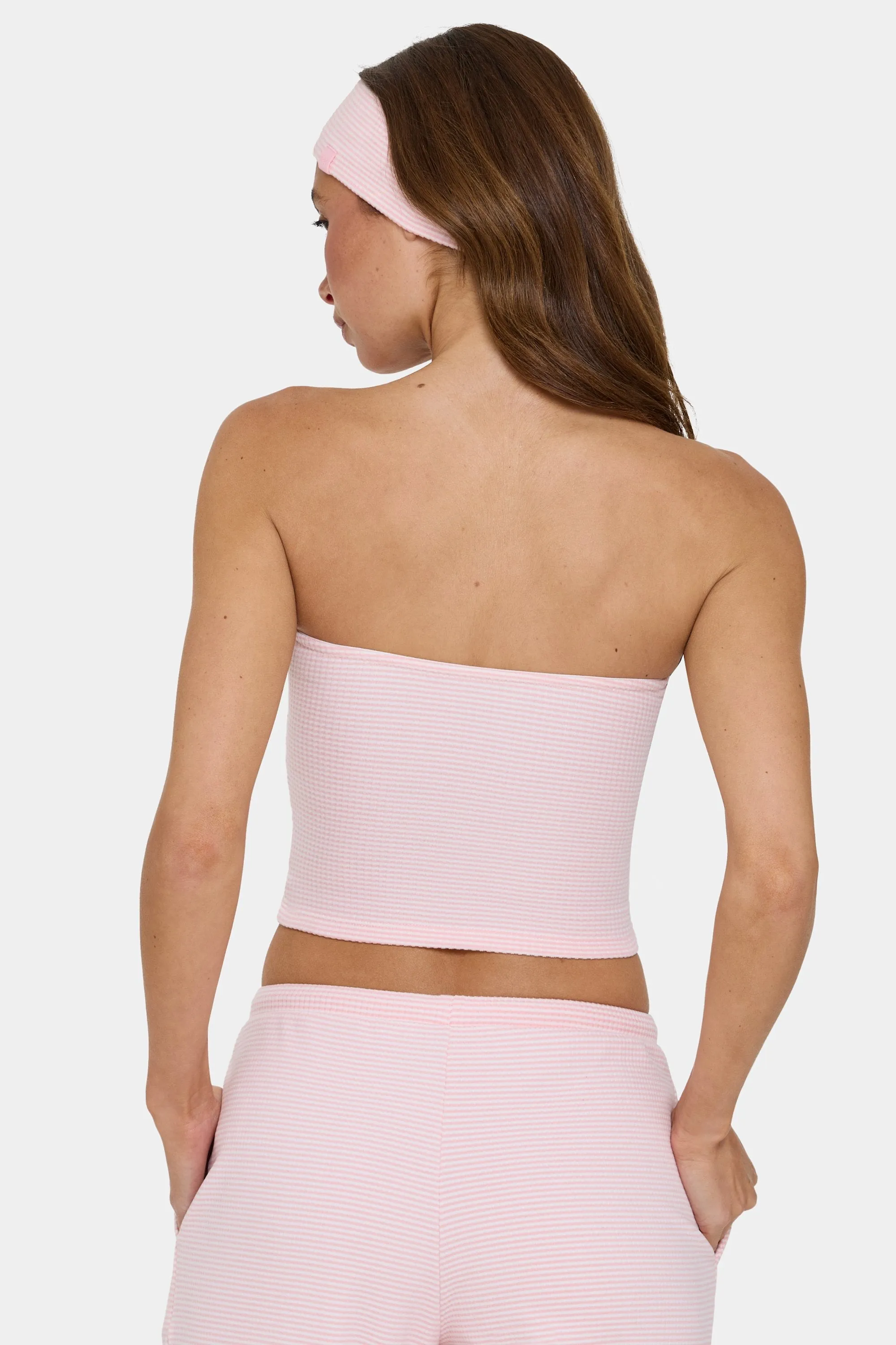 Ribbed Jersey Bandeau Top in Peach Stripe sold by Bo + Tee product image thumbnail 2