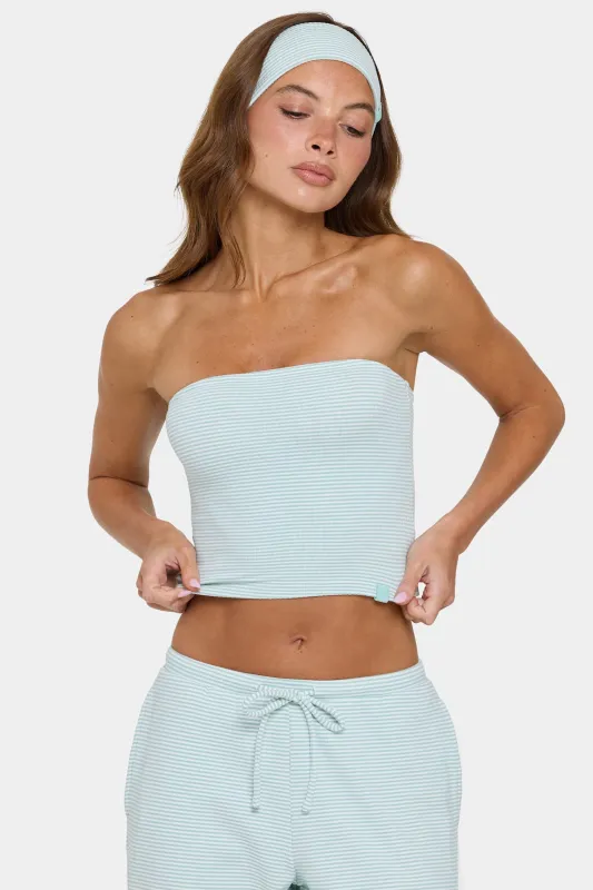 Ribbed Jersey Bandeau Top in Mint Stripe made by Bo + Tee