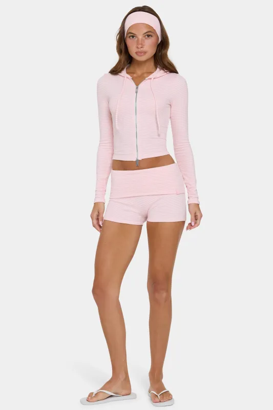 Ribbed Jersey Mini Shorts in Peach Stripe made by Bo + Tee