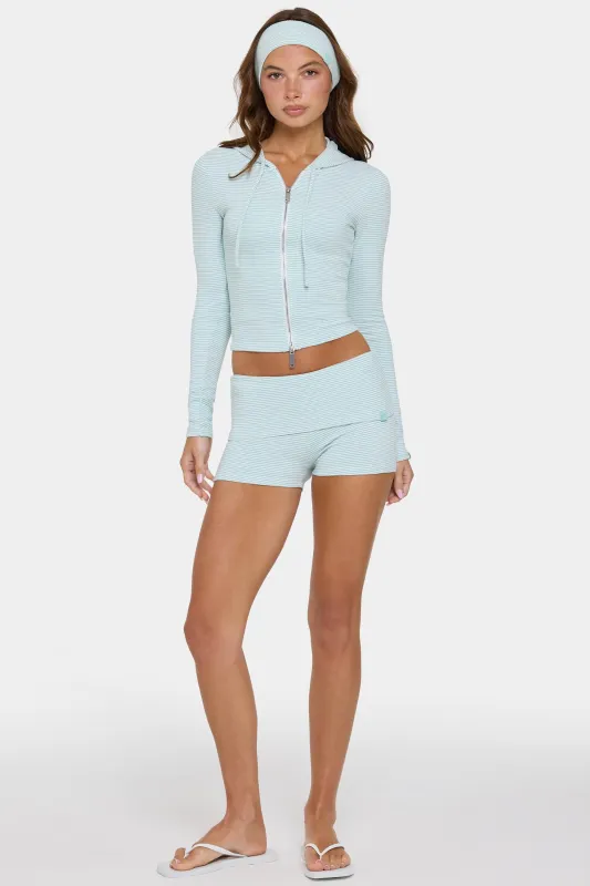 Ribbed Jersey Mini Shorts in Mint Stripe made by Bo + Tee