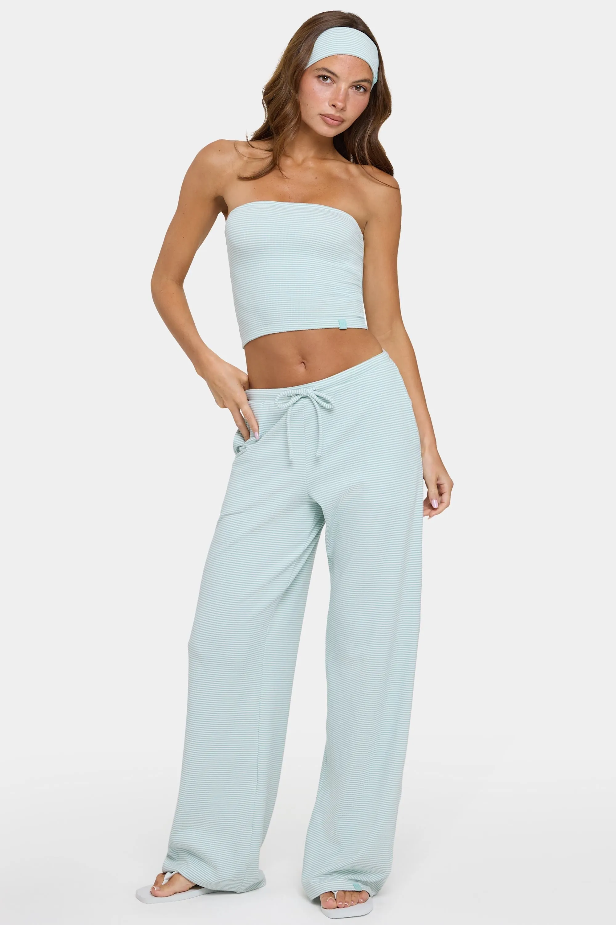 Ribbed Jersey Low-Rise Trousers in Mint Stripe sold by Bo + Tee product image thumbnail 5