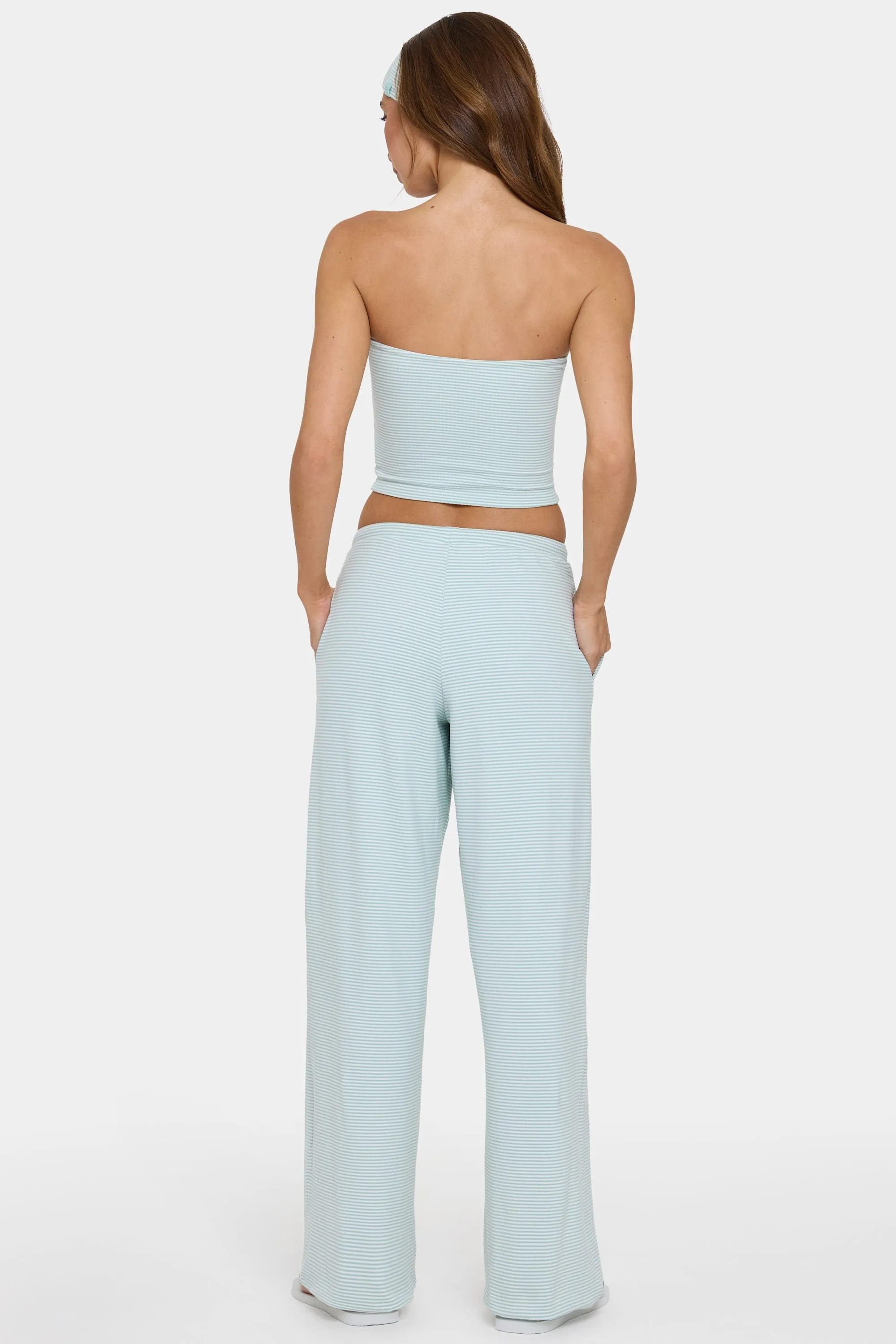 Ribbed Jersey Low-Rise Trousers in Mint Stripe sold by Bo + Tee product image thumbnail 2