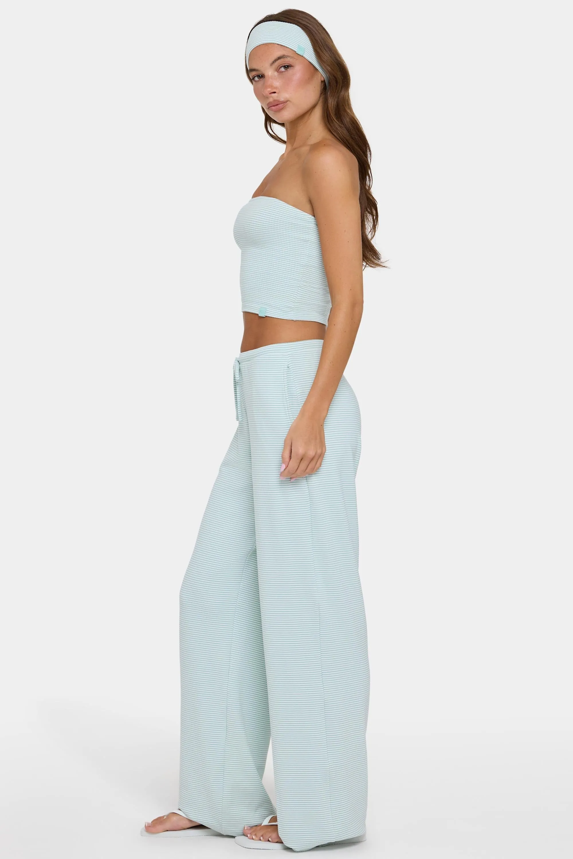 Ribbed Jersey Low-Rise Trousers in Mint Stripe sold by Bo + Tee product image thumbnail 3