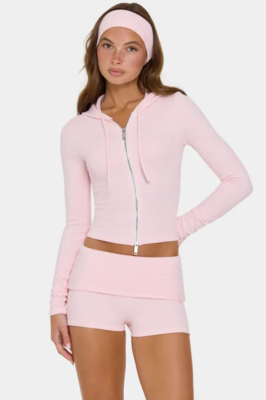 Ribbed Jersey Cropped Hoodie in Peach Stripe made by Bo + Tee