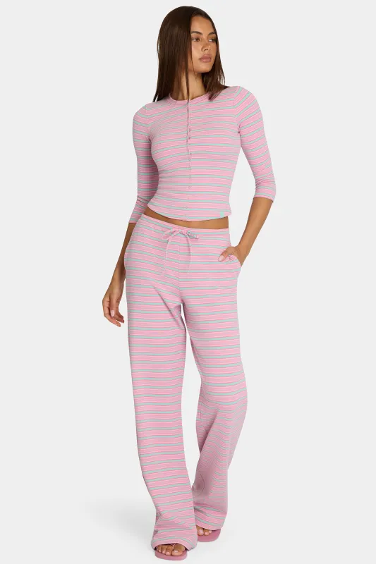 Brushed Jersey Low-Rise Trousers in Multi Stripe made by Bo + Tee