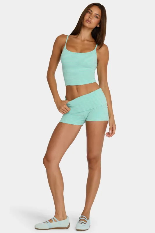 Brushed Jersey Mini Shorts in Aqua Stripe made by Bo + Tee