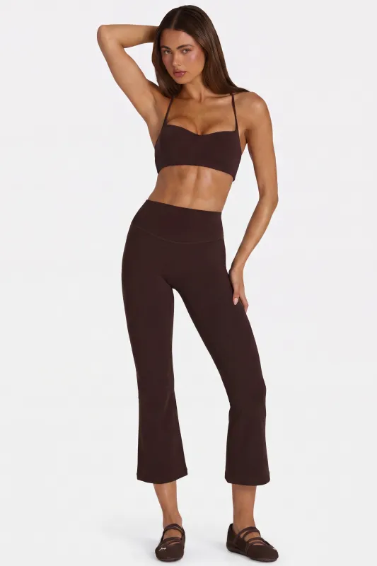 Soft Active Flared Capri Leggings in Espresso made by Bo + Tee