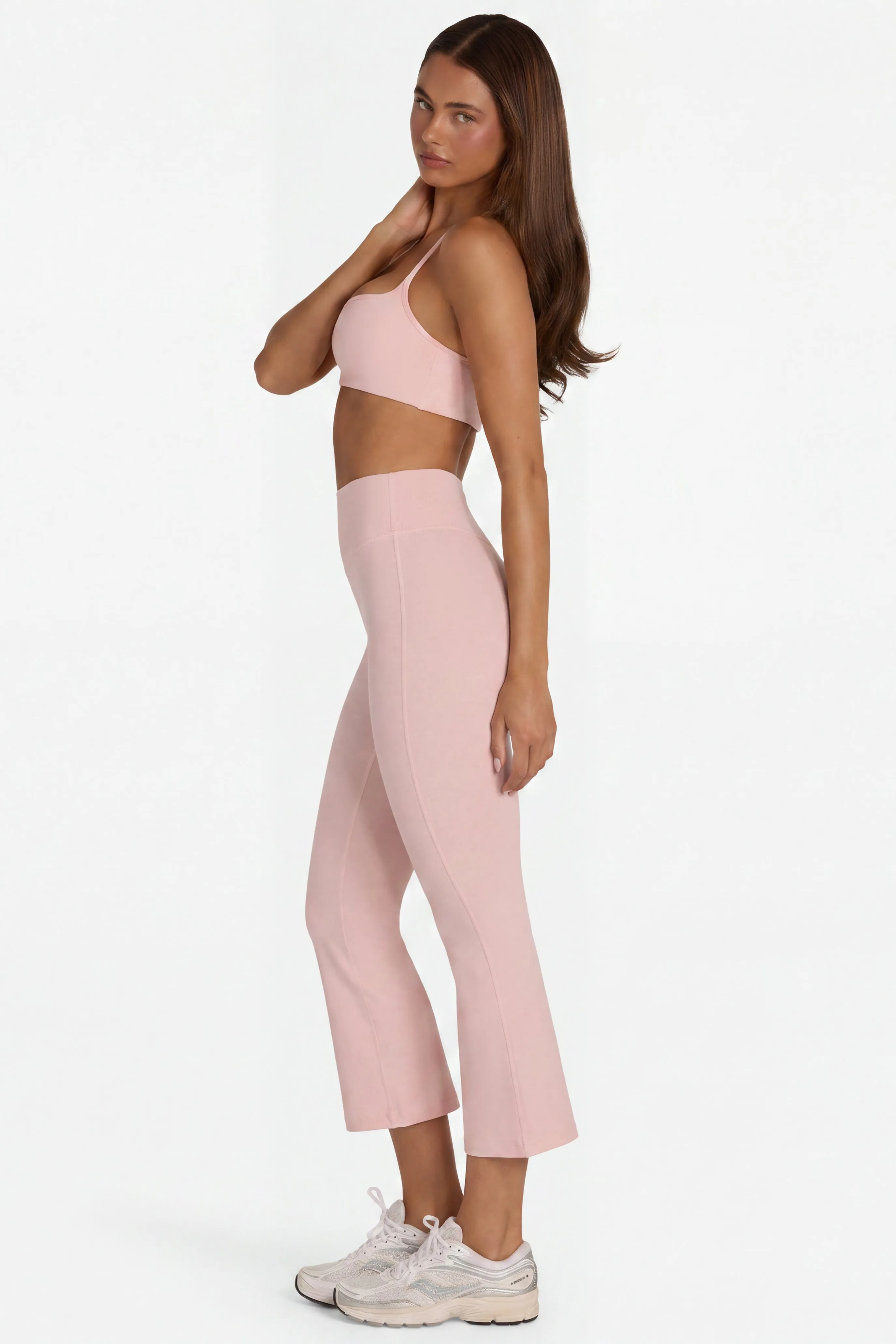 Soft Active Flared Capri Leggings in Blush Marl sold by Bo + Tee product image thumbnail 3