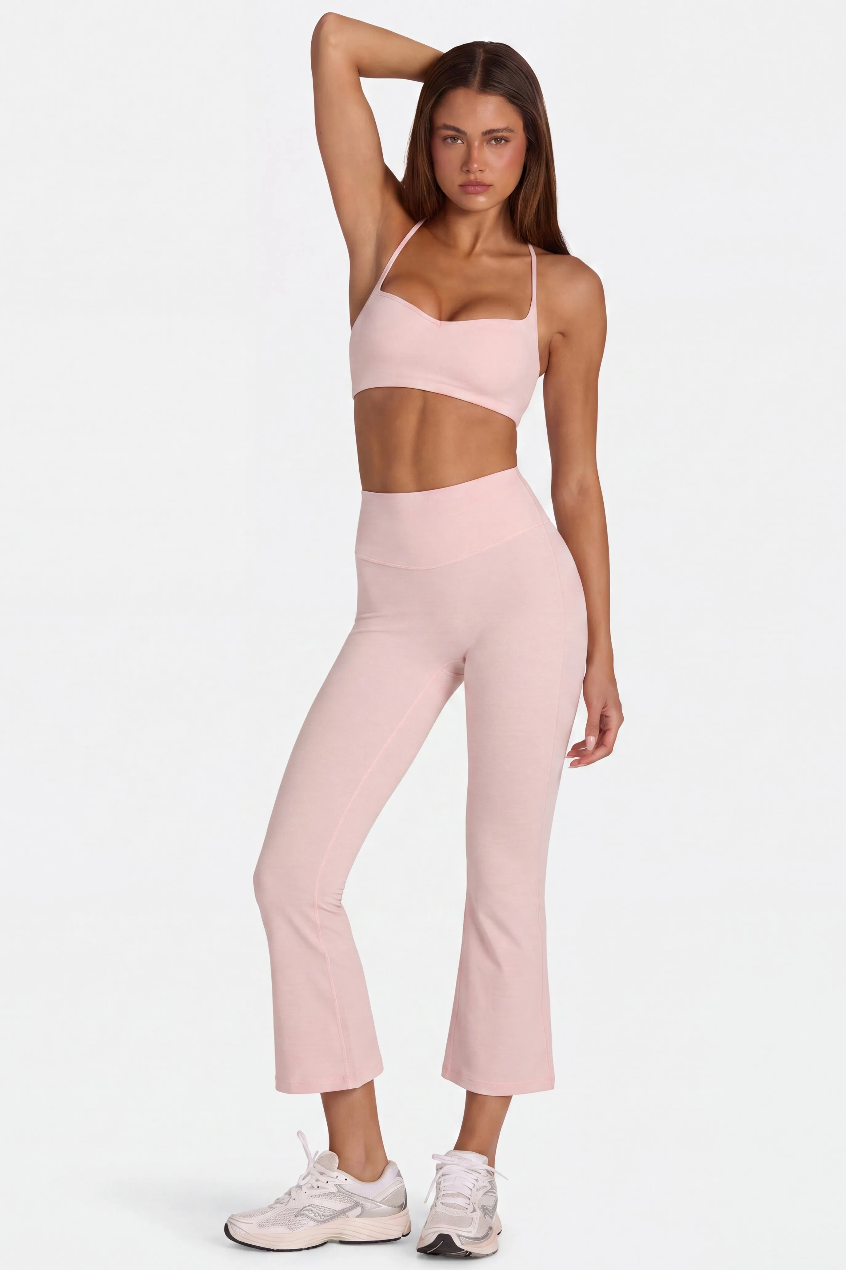 Soft Active Flared Capri Leggings in Blush Marl sold by Bo + Tee