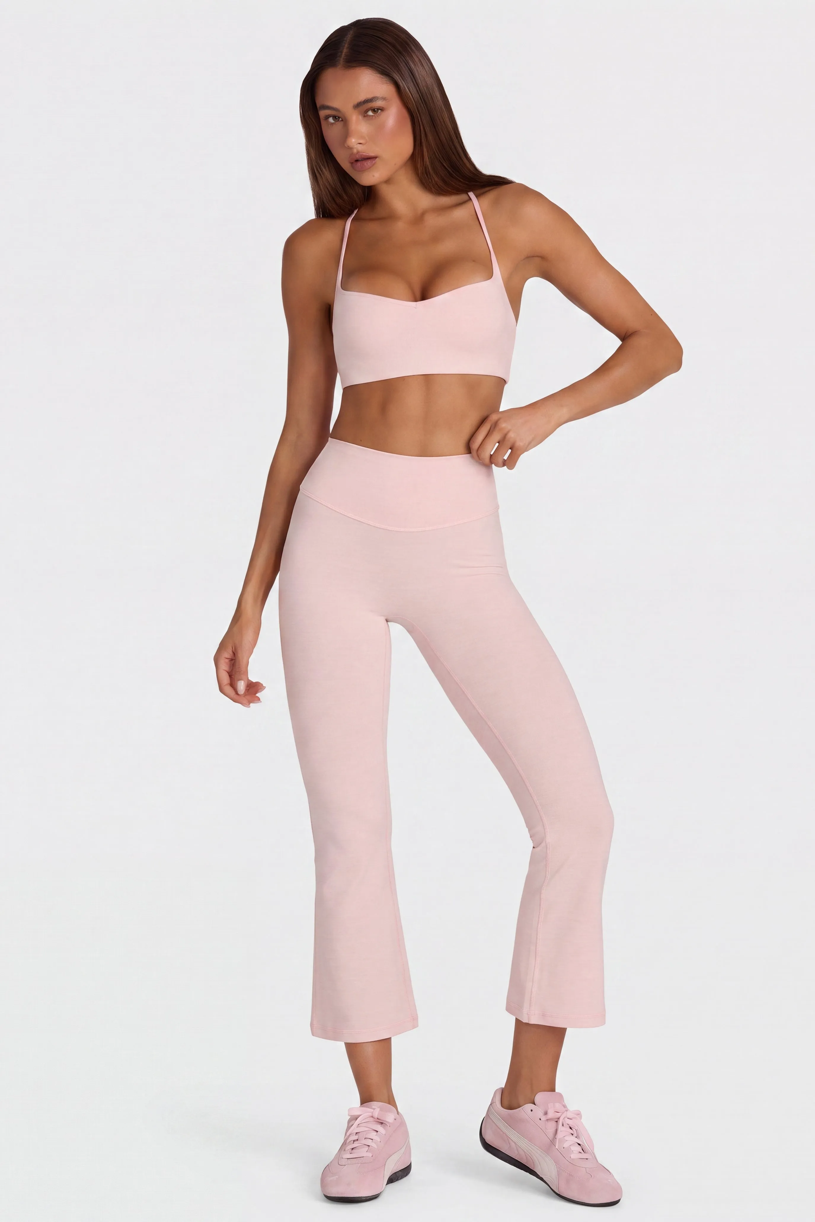 Soft Active Flared Capri Leggings in Blush Marl sold by Bo + Tee product image thumbnail 5