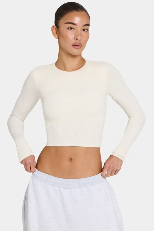 ButterCloud™ Long-Sleeve Crop Top in Coconut made by Bo + Tee