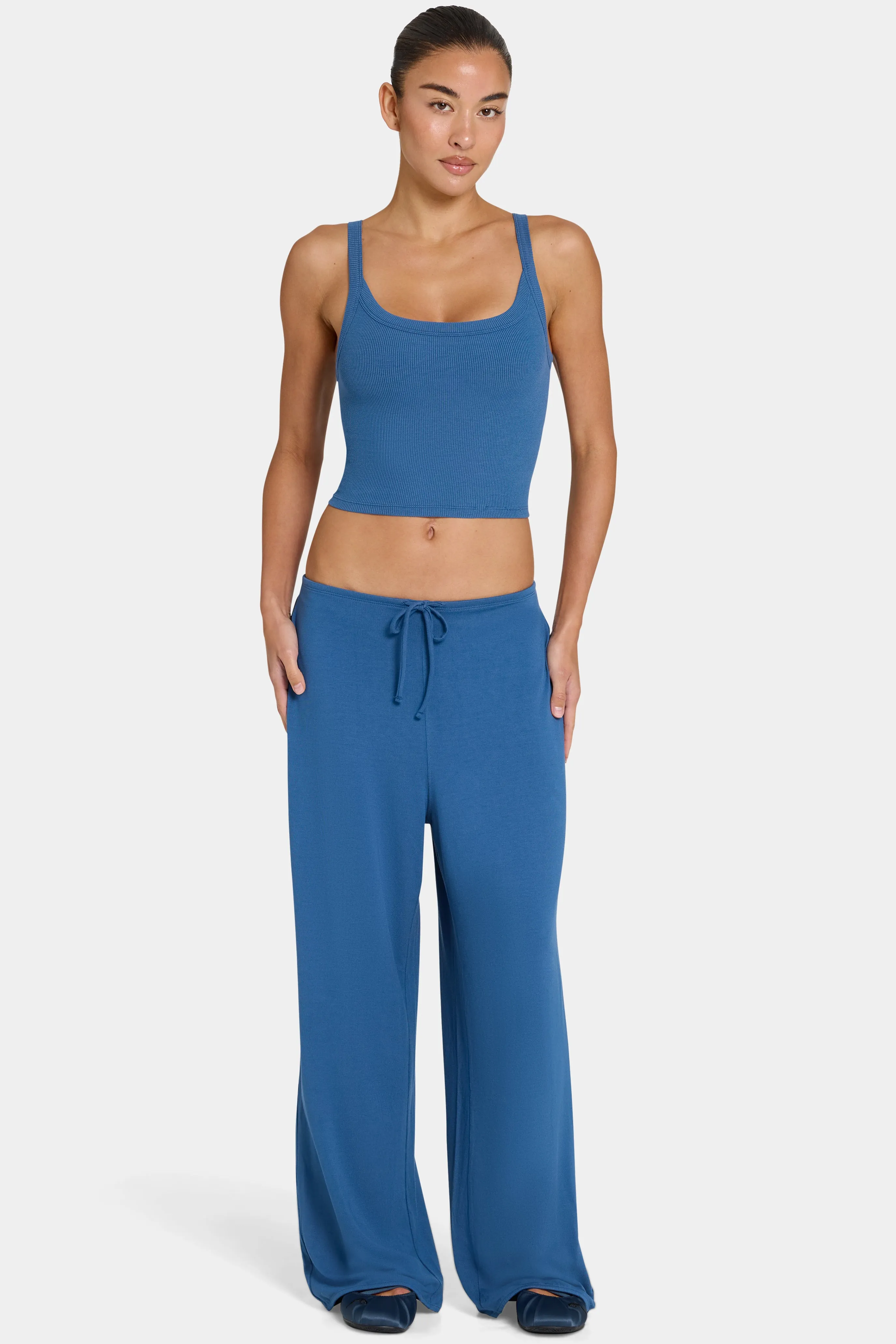 ButterCloud™ Tie-Waist Wide-Leg Trousers in Marine sold by Bo + Tee product image thumbnail 5
