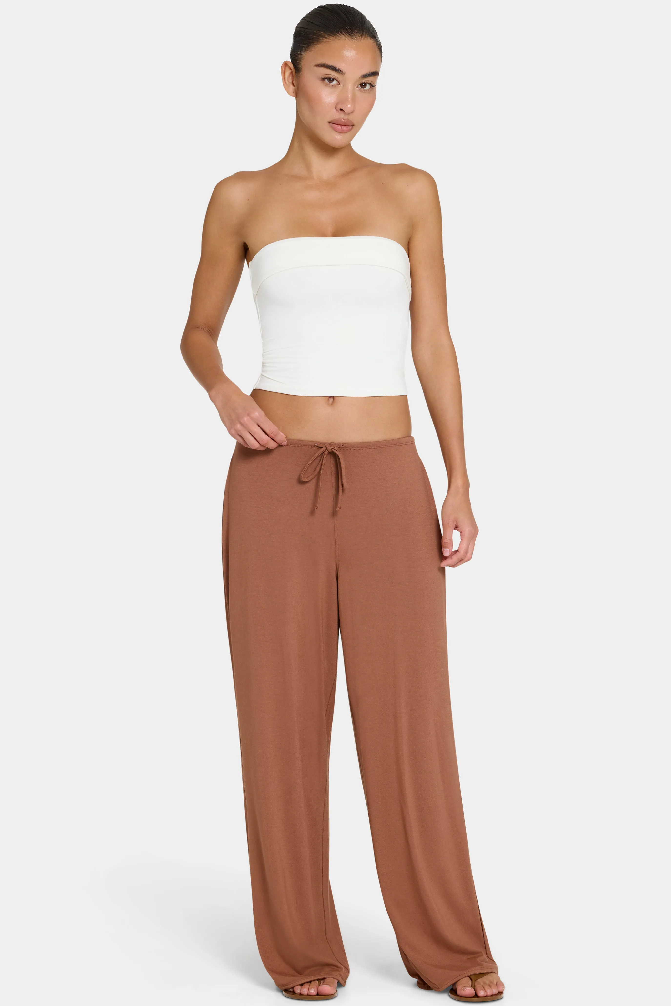 ButterCloud™ Tie-Waist Wide-Leg Trousers in Cocoa sold by Bo + Tee product image thumbnail 5