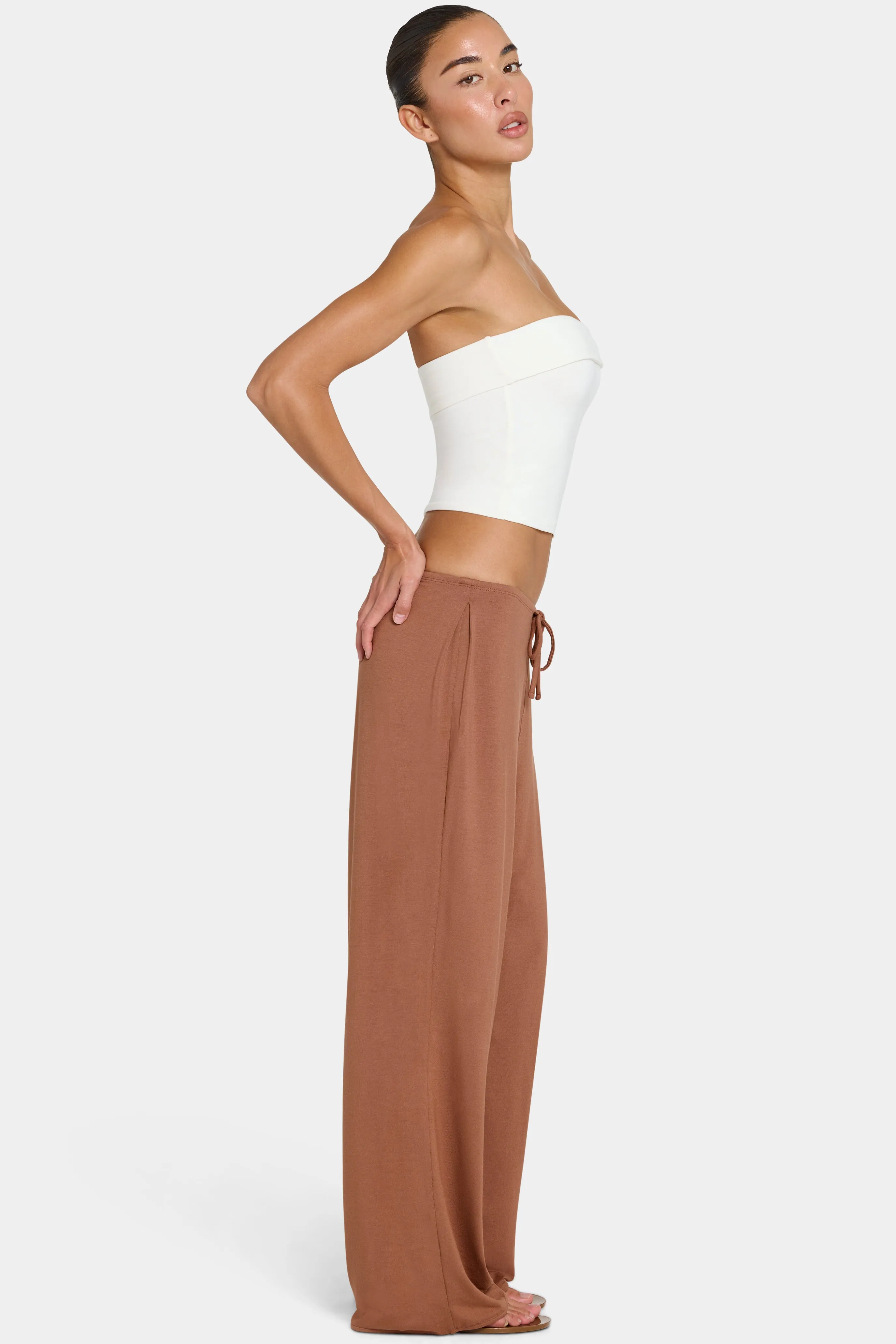 ButterCloud™ Tie-Waist Wide-Leg Trousers in Cocoa sold by Bo + Tee product image thumbnail 3
