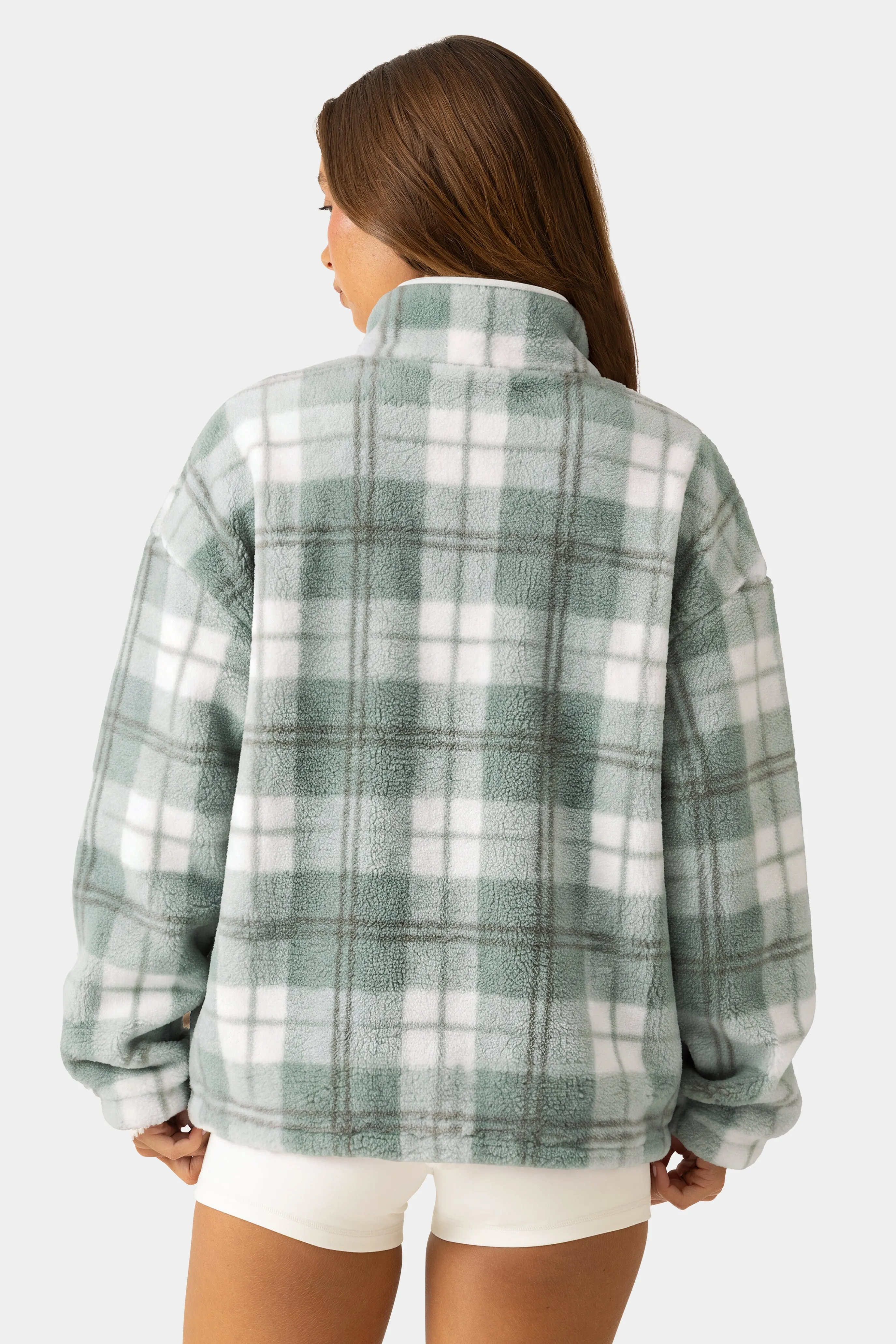 Oversized Zip-Up Fleece in Matcha Plaid sold by Bo + Tee product image thumbnail 2
