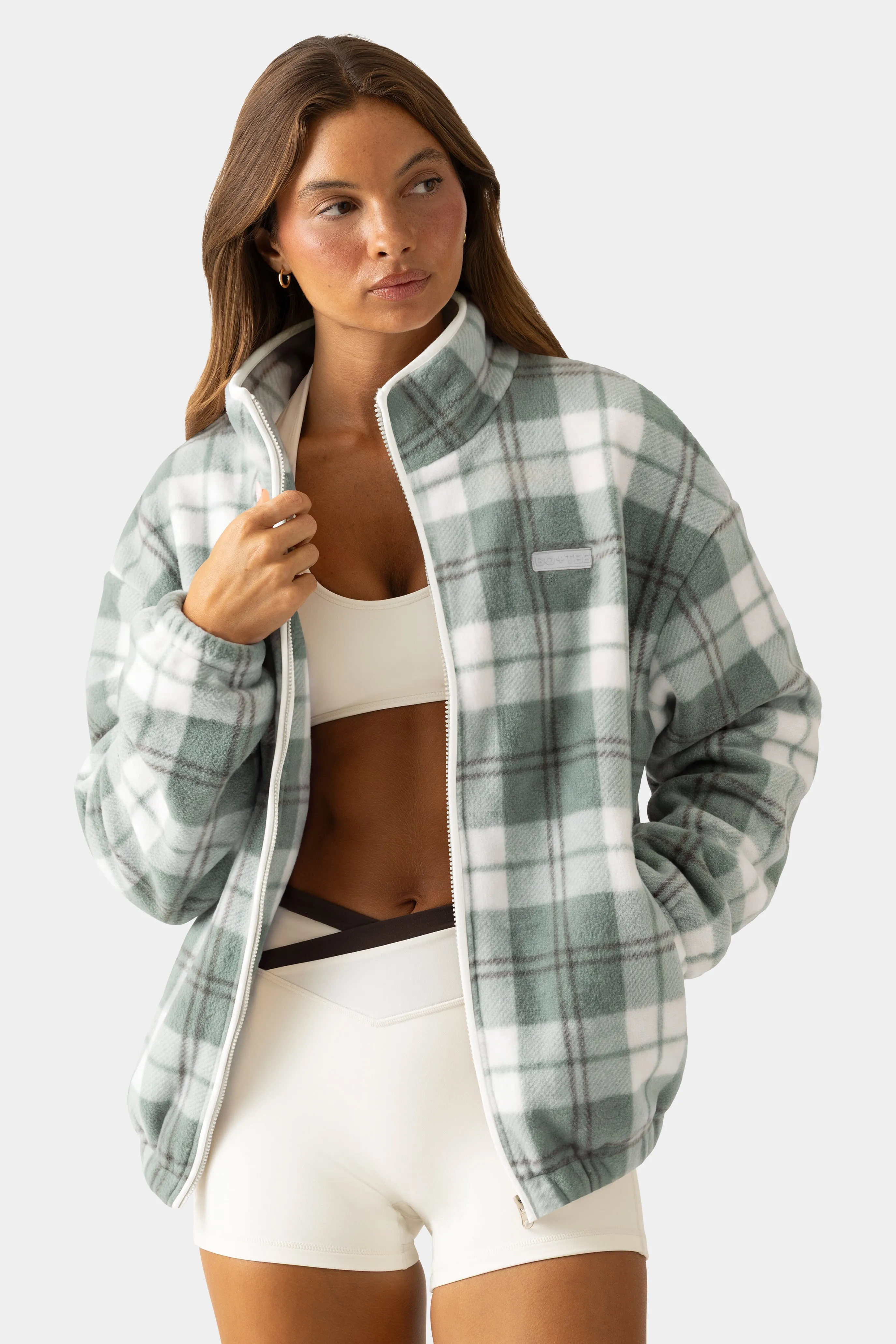 Oversized Zip-Up Fleece in Matcha Plaid sold by Bo + Tee product image thumbnail 3