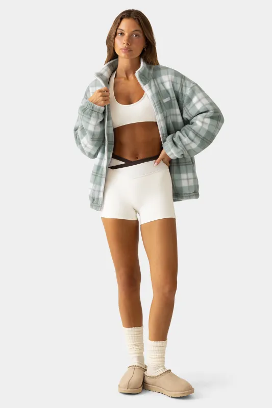 Oversized Zip-Up Fleece in Matcha Plaid made by Bo + Tee