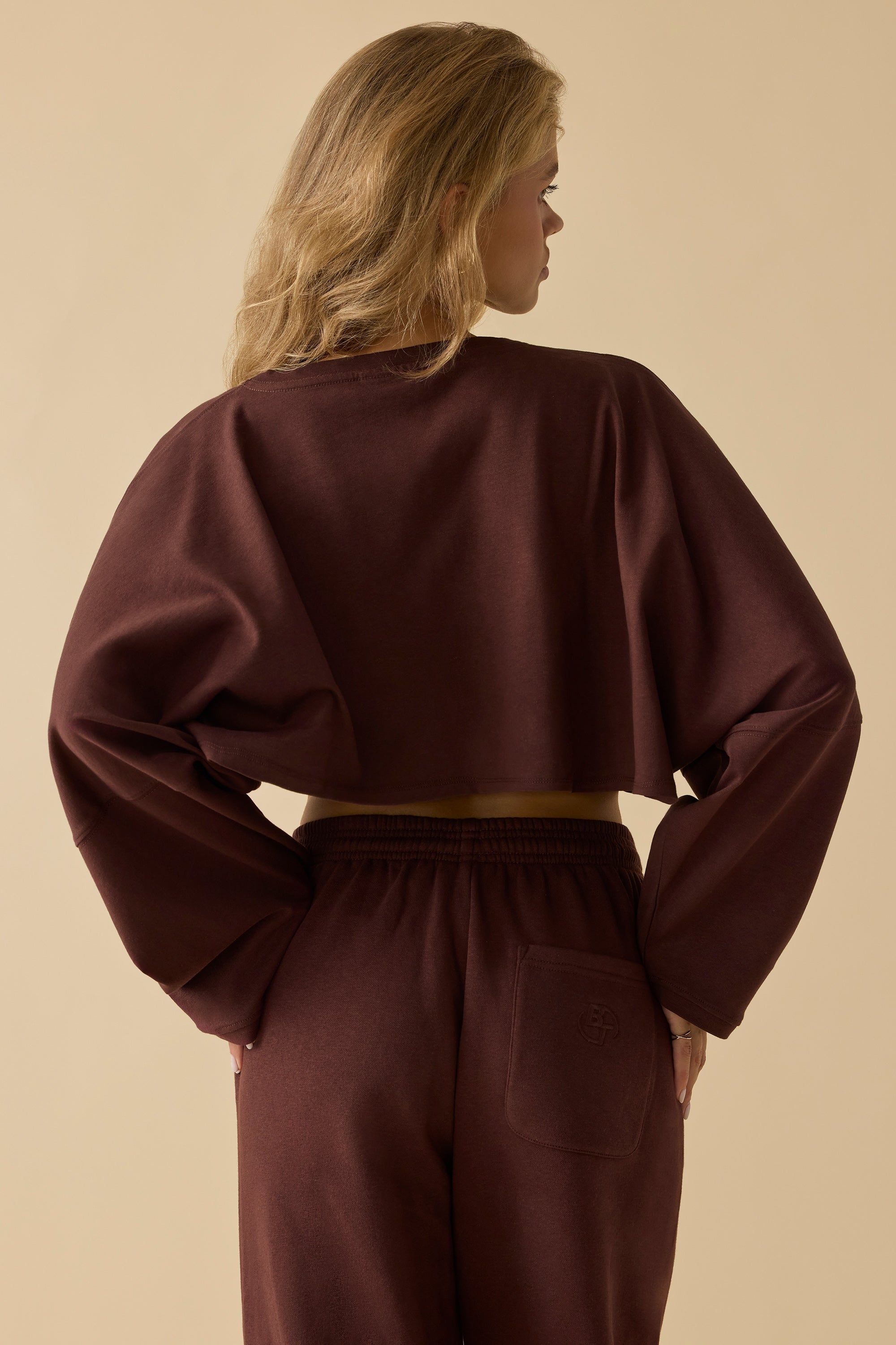 Calm - Oversized Long Sleeve Crop Top in Mahogany sold by Bo + Tee product image thumbnail 3