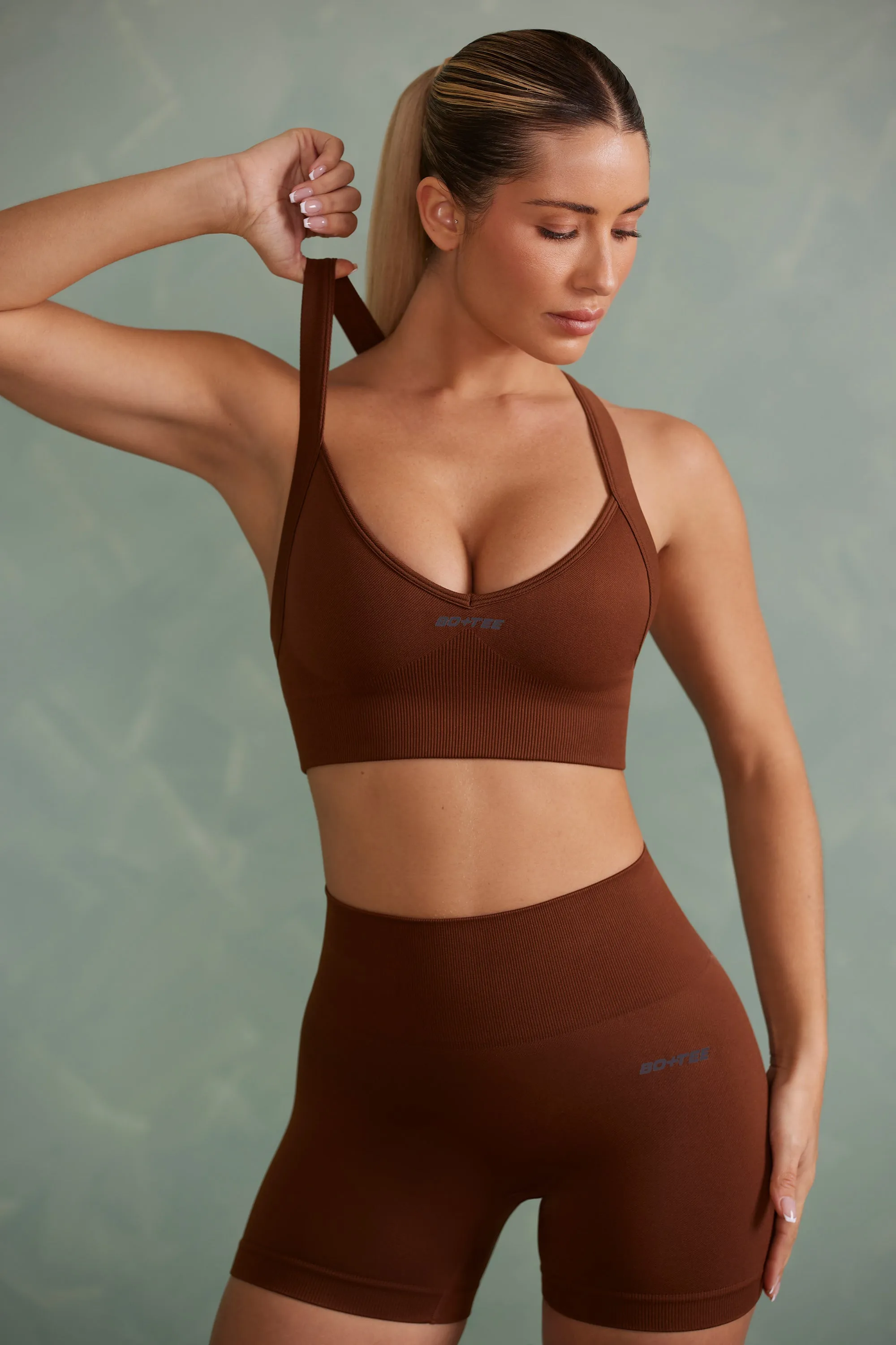 Super Sculpt Cross Back Sports Bra in Brown sold by Bo + Tee product image thumbnail 4