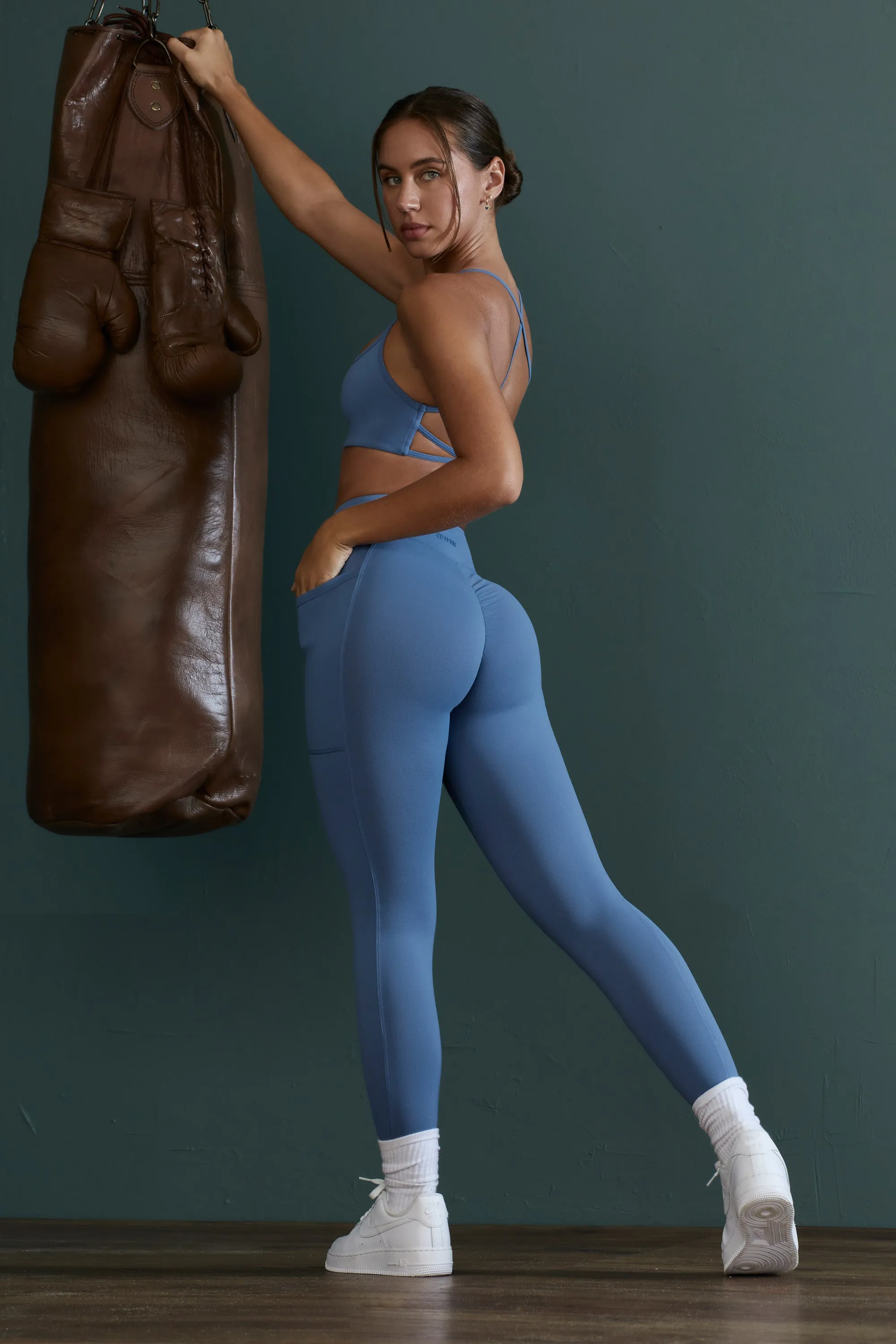 Dedication - Petite High Waist Wrap Over Leggings in Blue sold by Bo + Tee