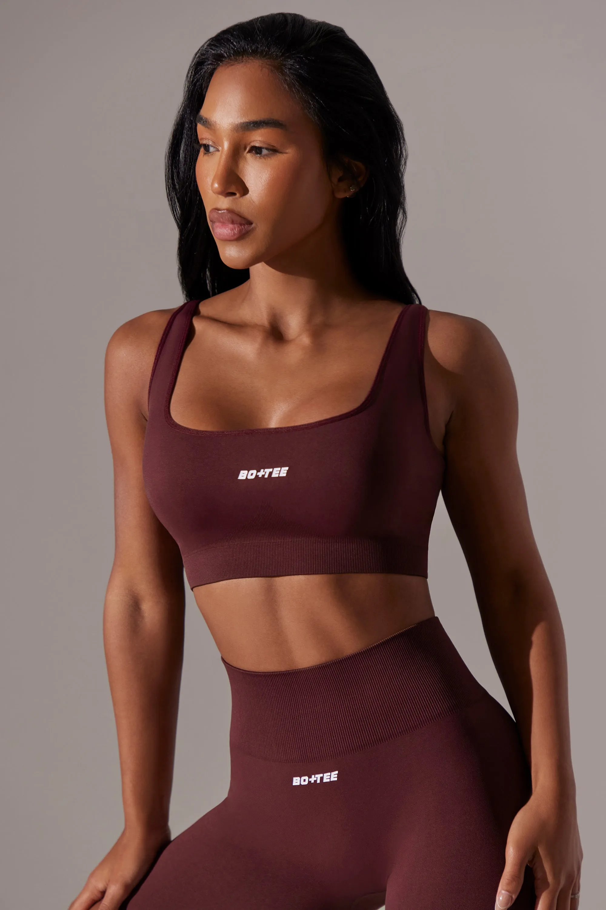 Ardour - Open Back Square Neck Sports Bra in Burgundy sold by Bo + Tee product image thumbnail 3