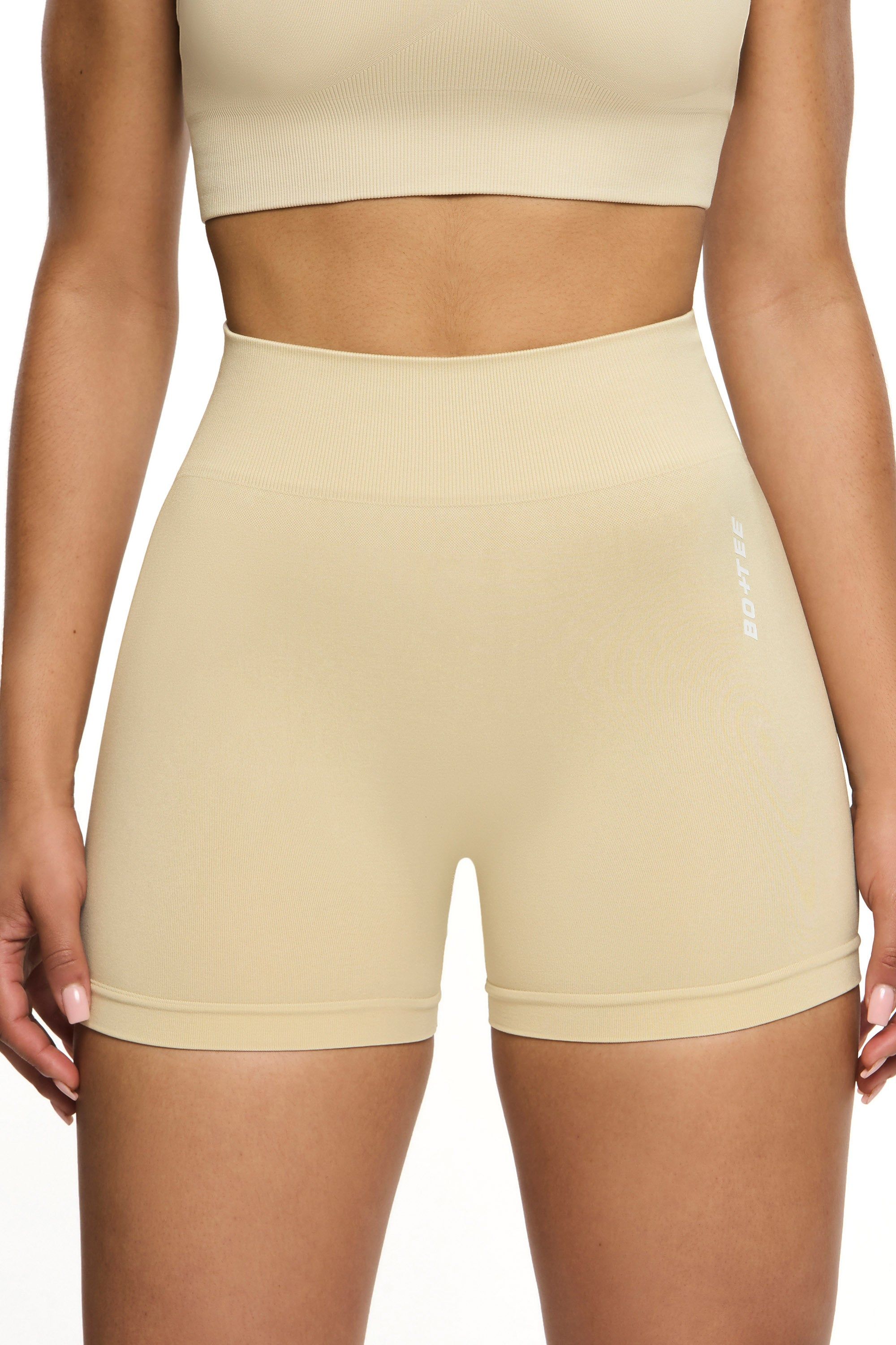 Invigorate - Seamless High Waist Mini Shorts in Beige sold by Bo + Tee product image thumbnail 5