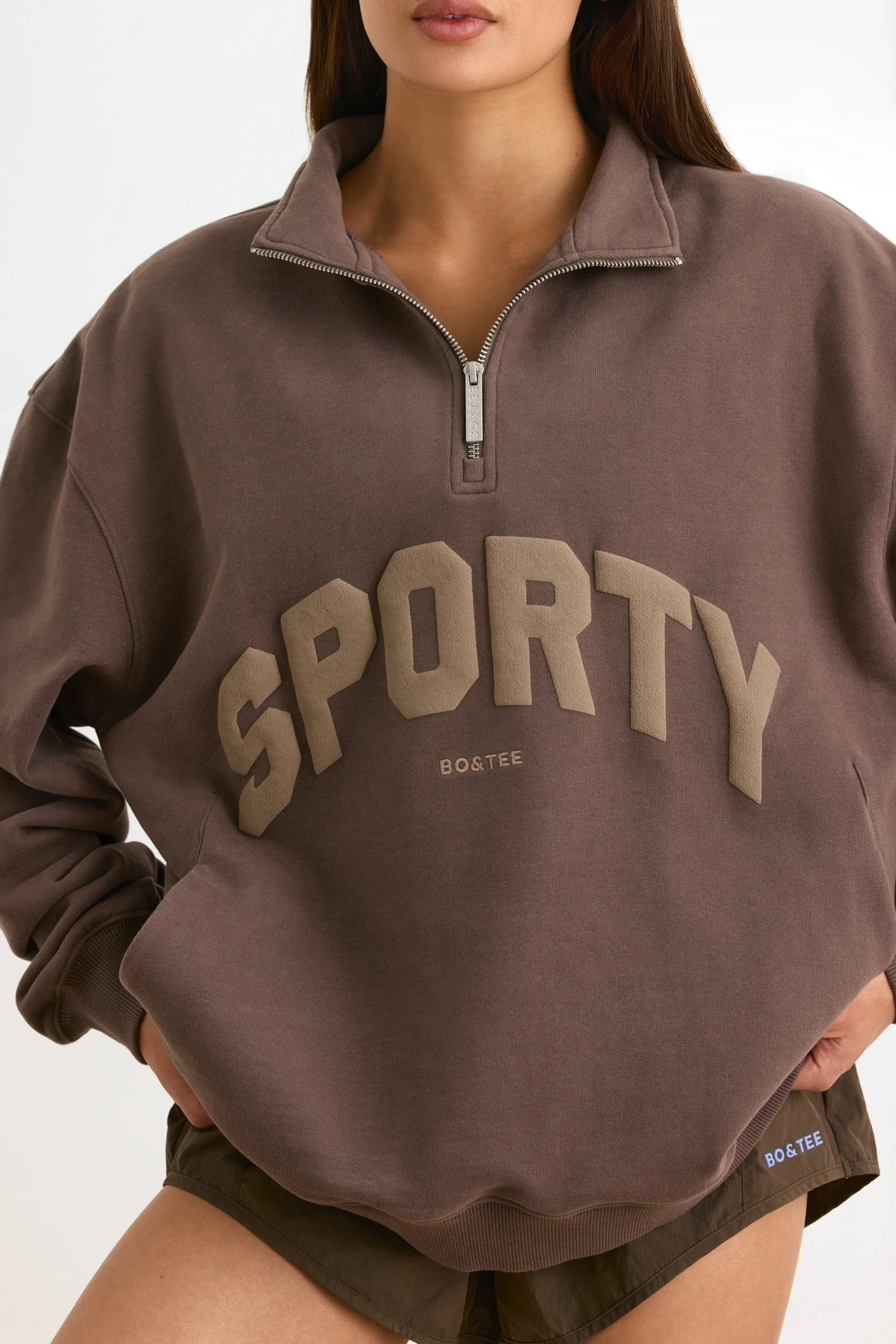 Quarter-Zip Sweatshirt in Espresso sold by Bo + Tee product image thumbnail 4