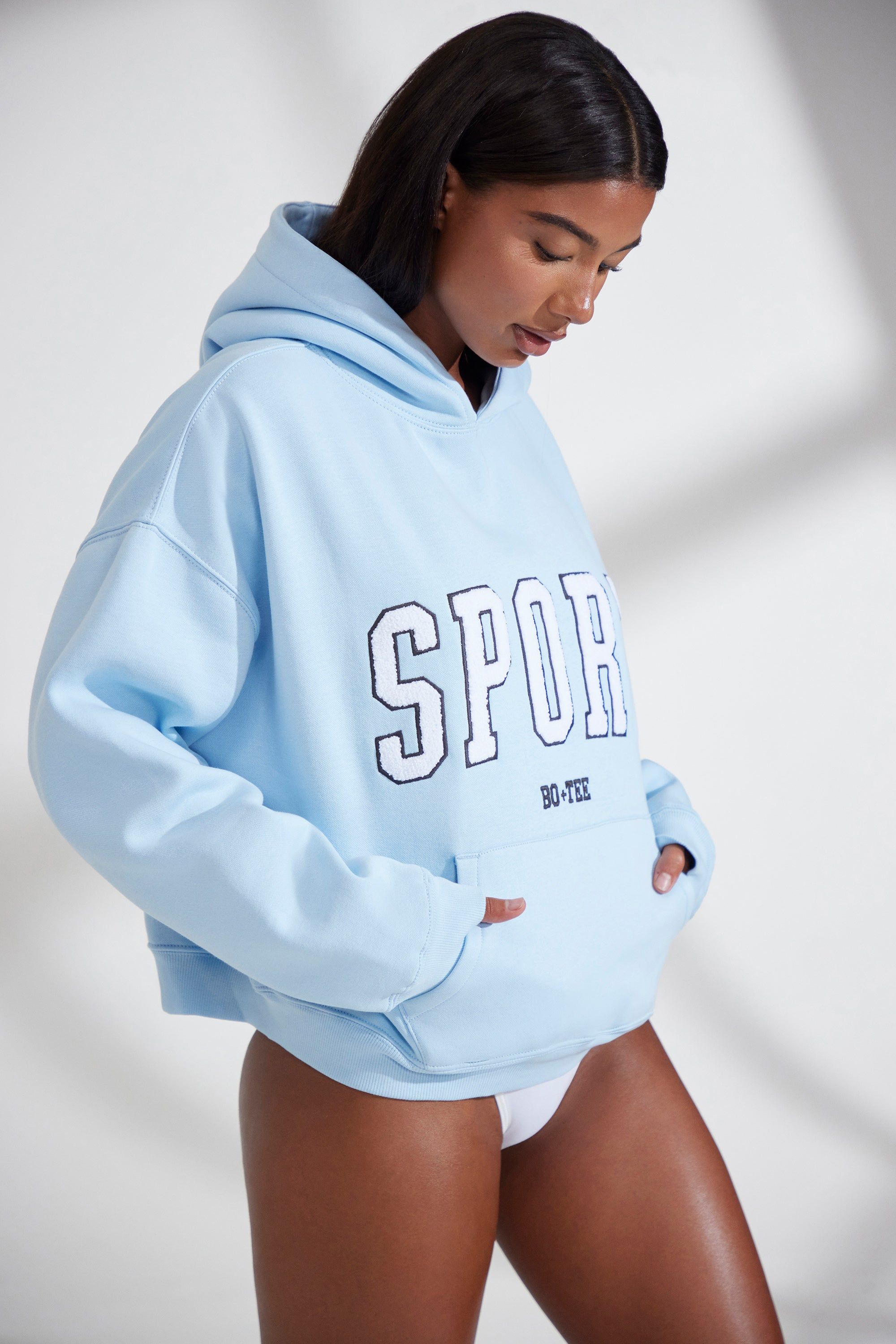 Varsity - Oversized Hooded Sweatshirt in Baby Blue sold by Bo + Tee product image thumbnail 2