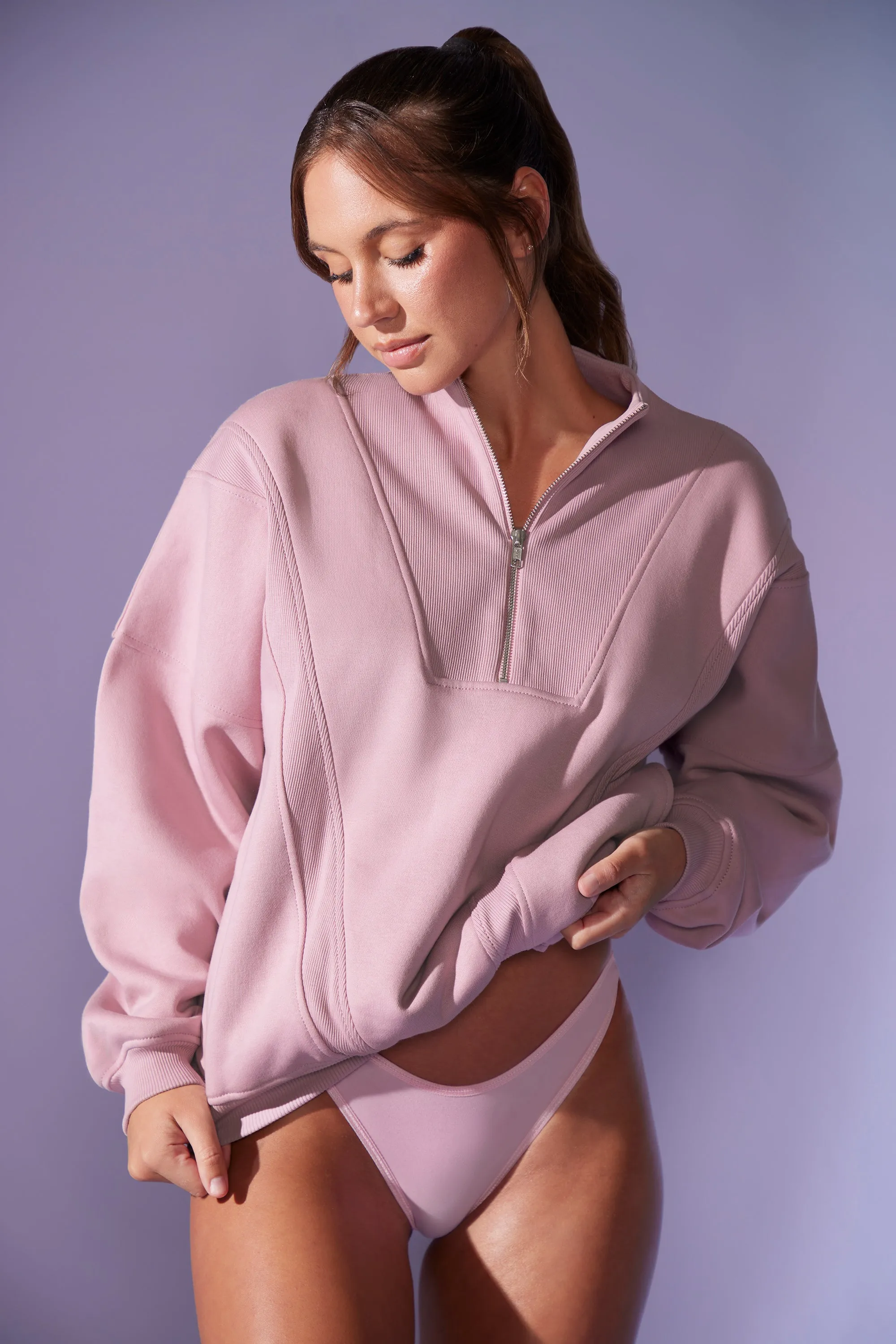 Comfort Zone - Oversized Half Zip Sweatshirt in Dusty Mauve sold by Bo + Tee product image thumbnail 5