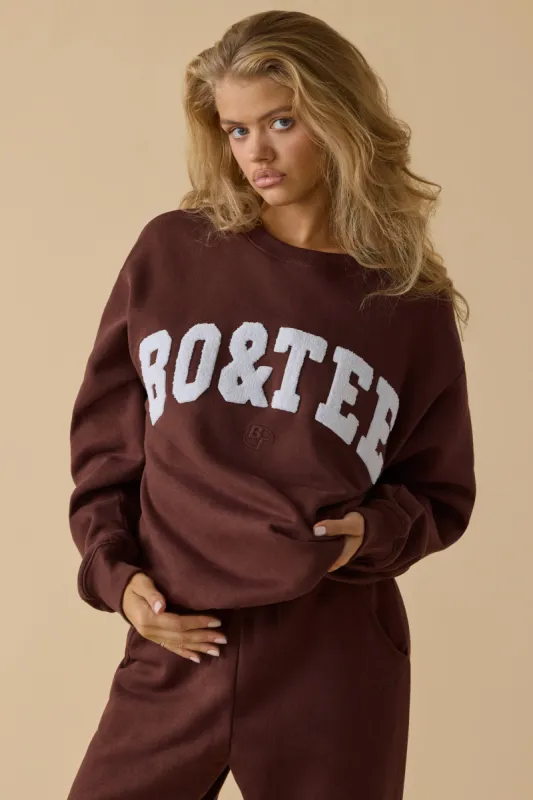Signature - Oversized Crew Neck Sweatshirt in Mahogany sold by Bo + Tee